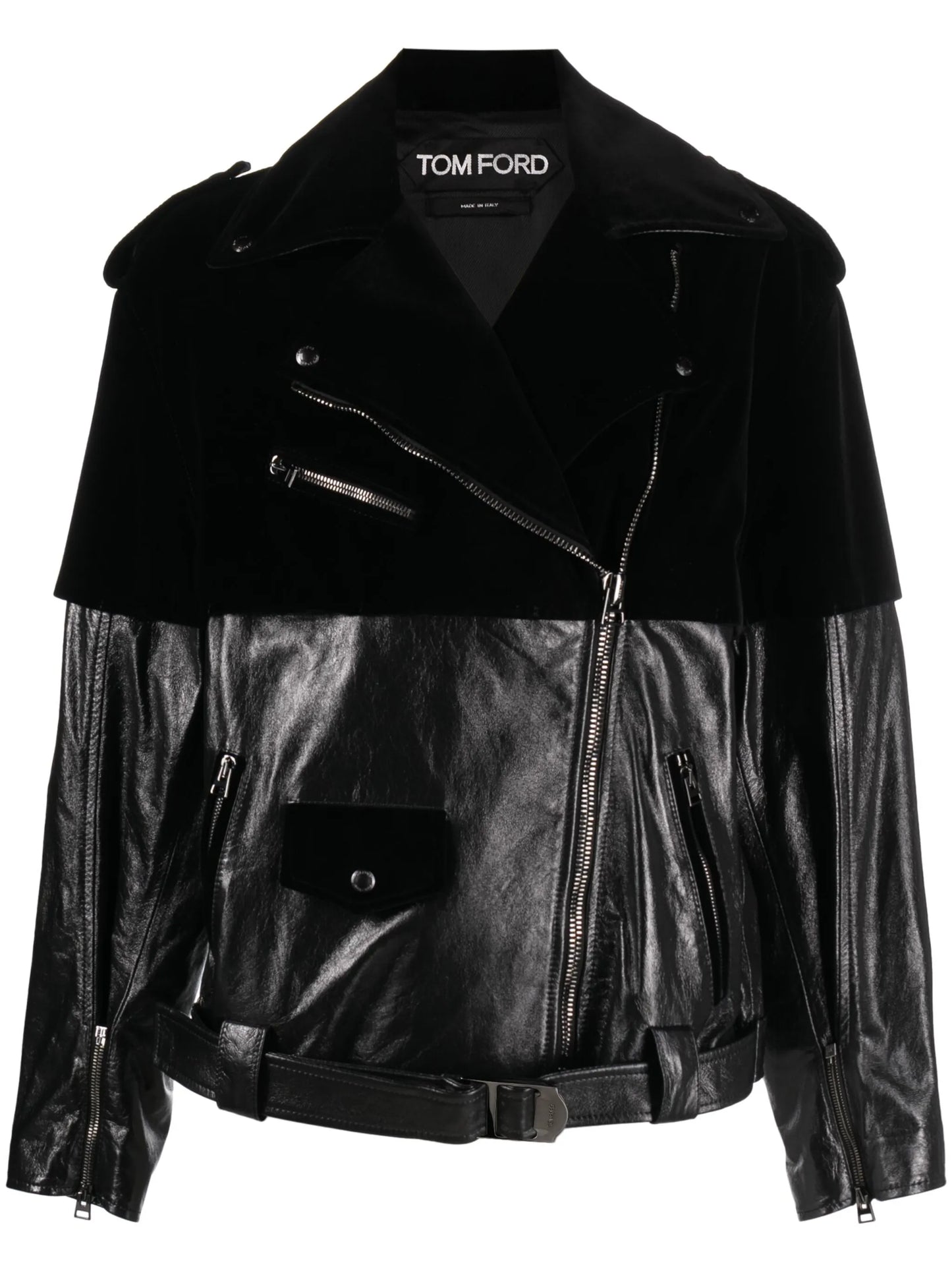 velvet-panel biker jacket