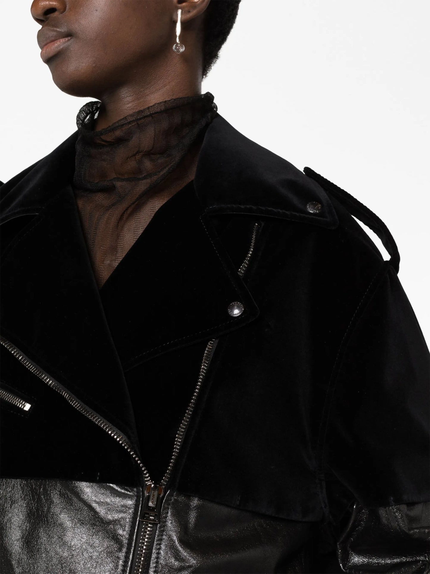velvet-panel biker jacket
