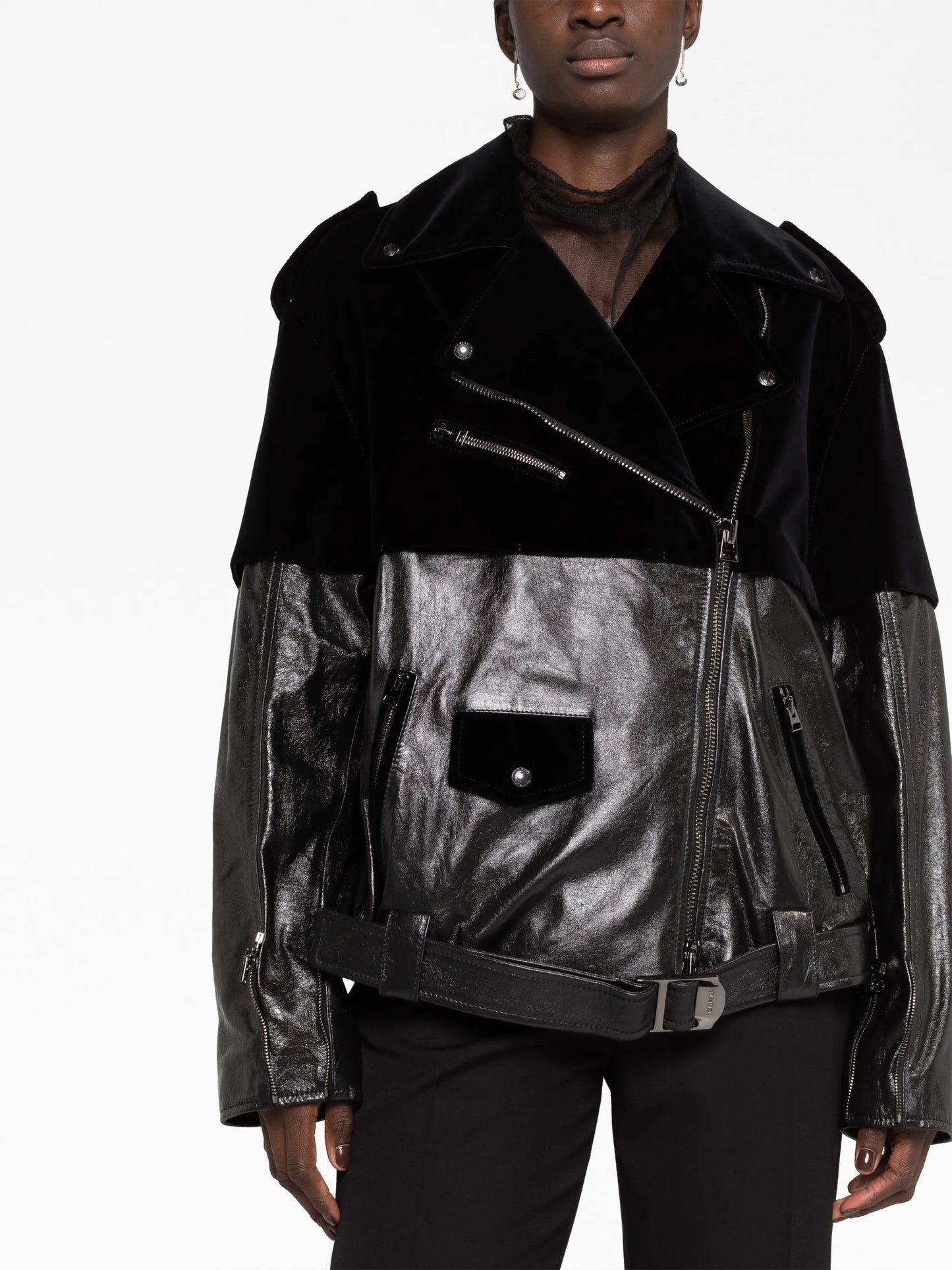 velvet-panel biker jacket