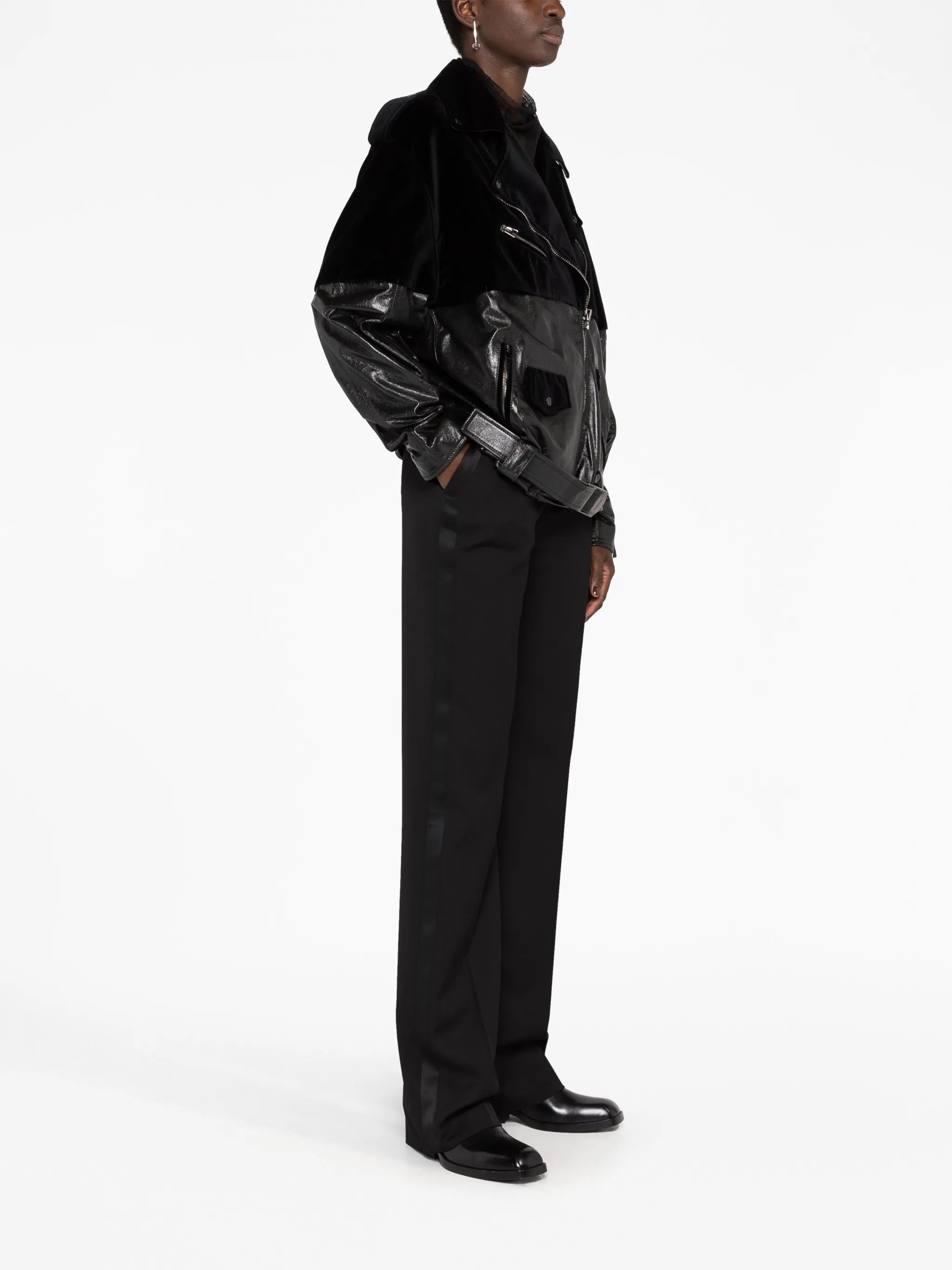 velvet-panel biker jacket
