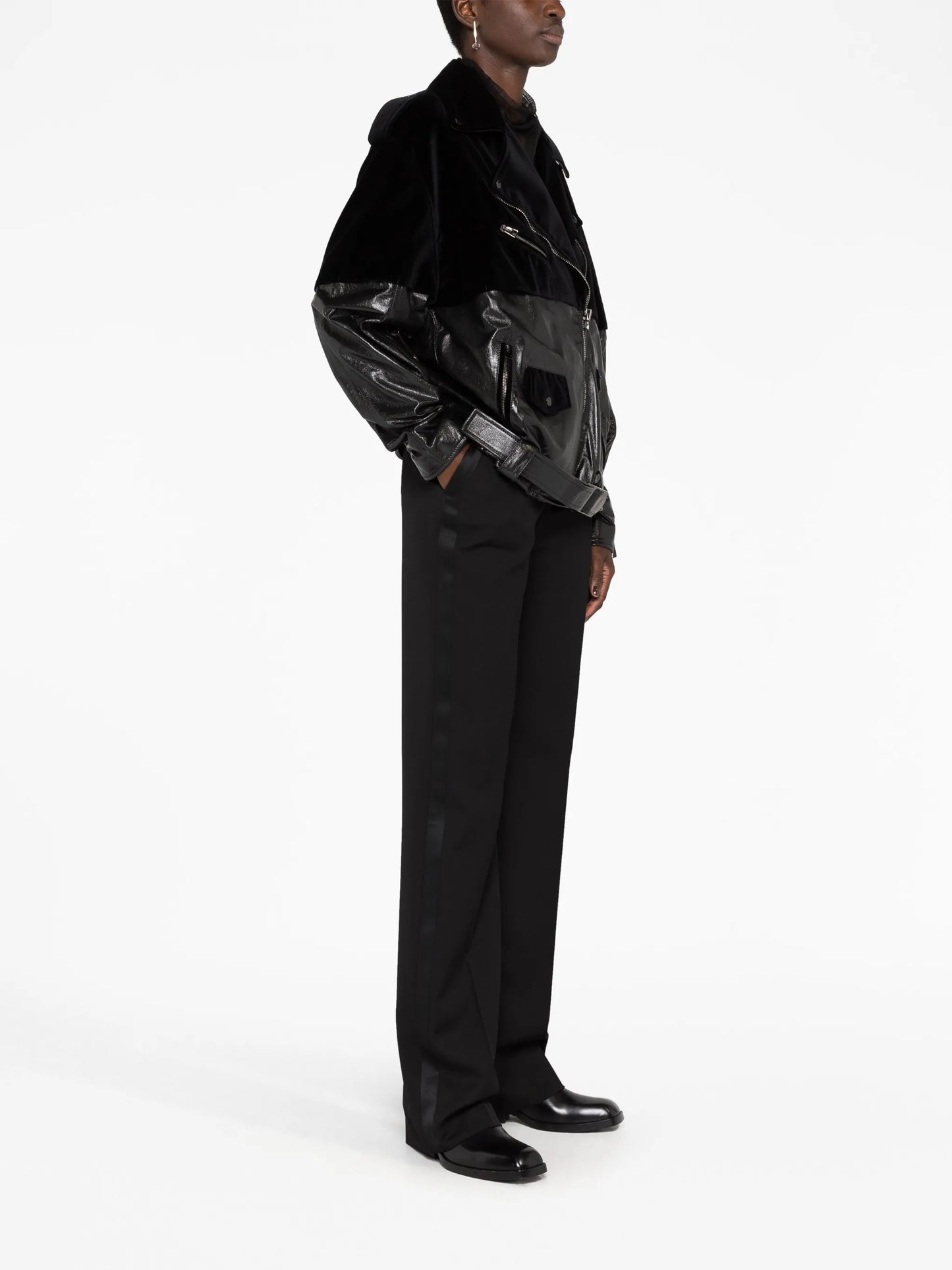 velvet-panel biker jacket