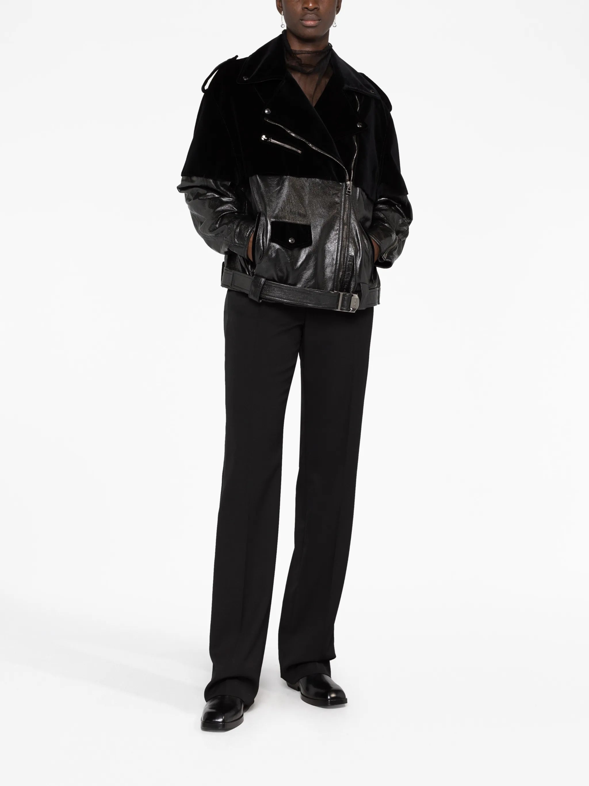 velvet-panel biker jacket