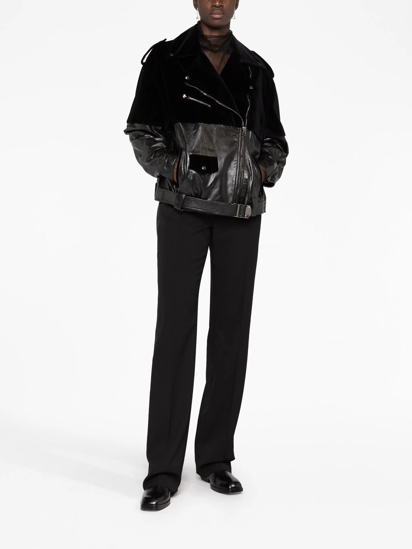 velvet-panel biker jacket