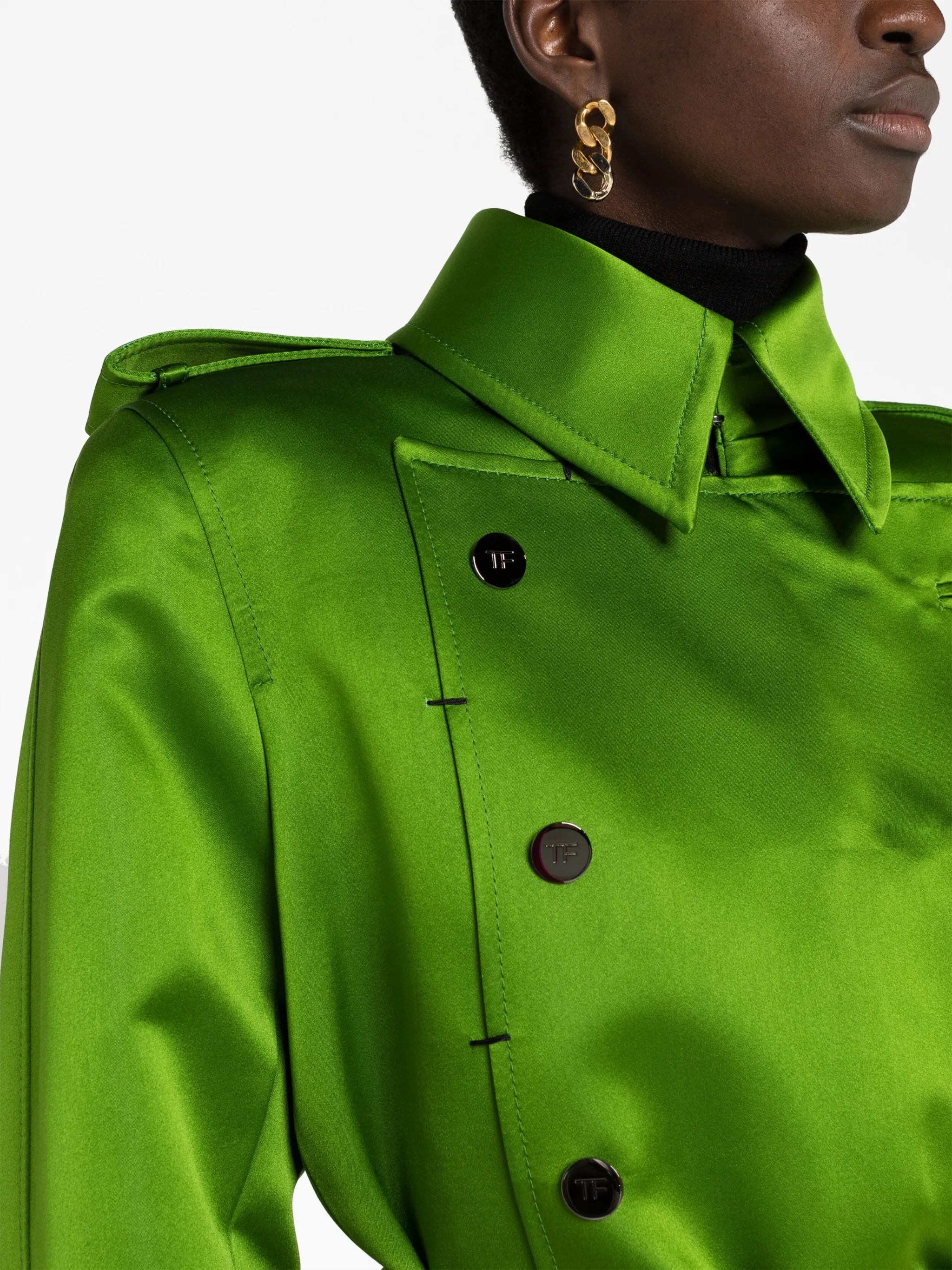 belted double-breasted silk coat