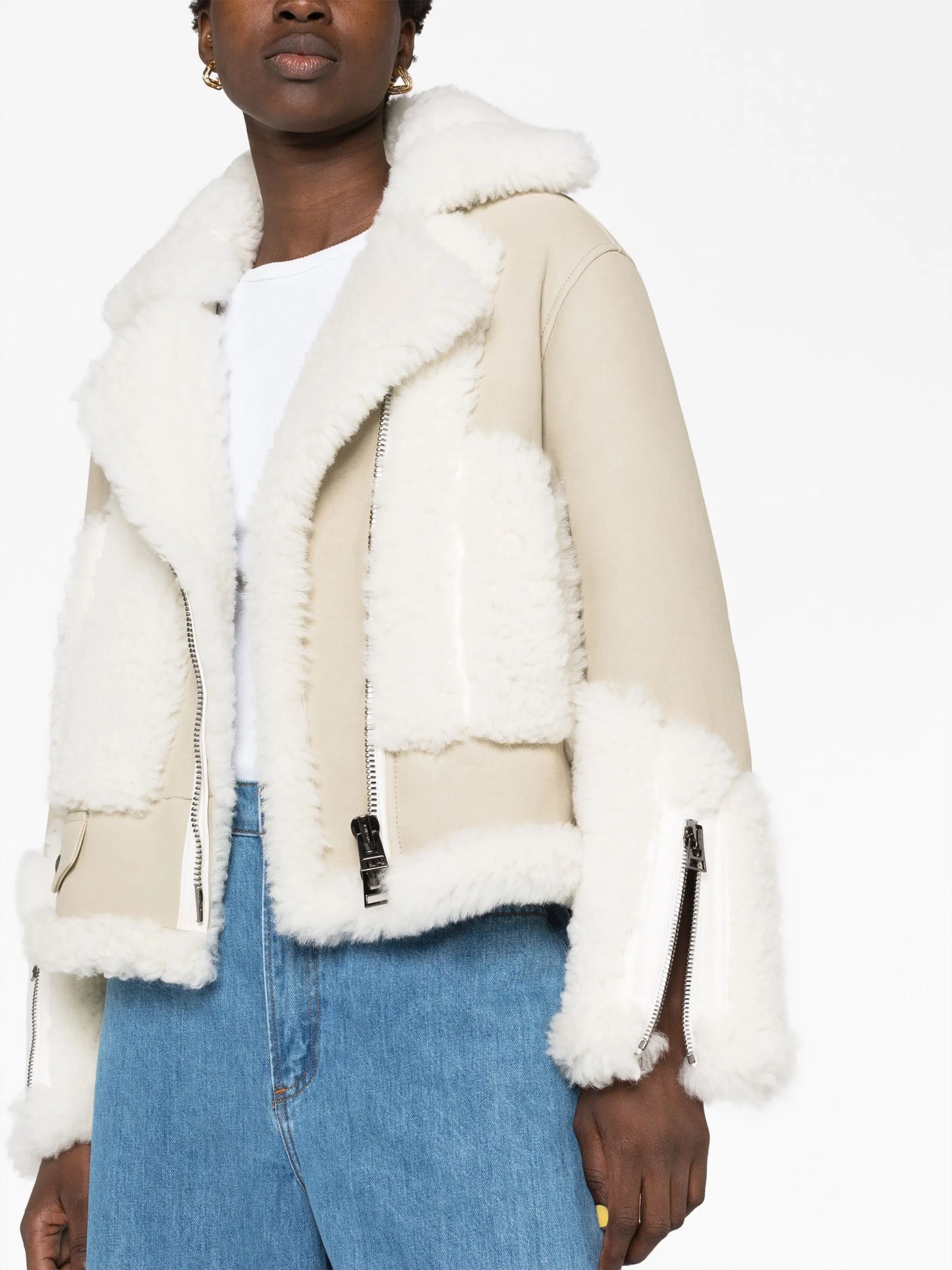 panelled shearling biker jacket