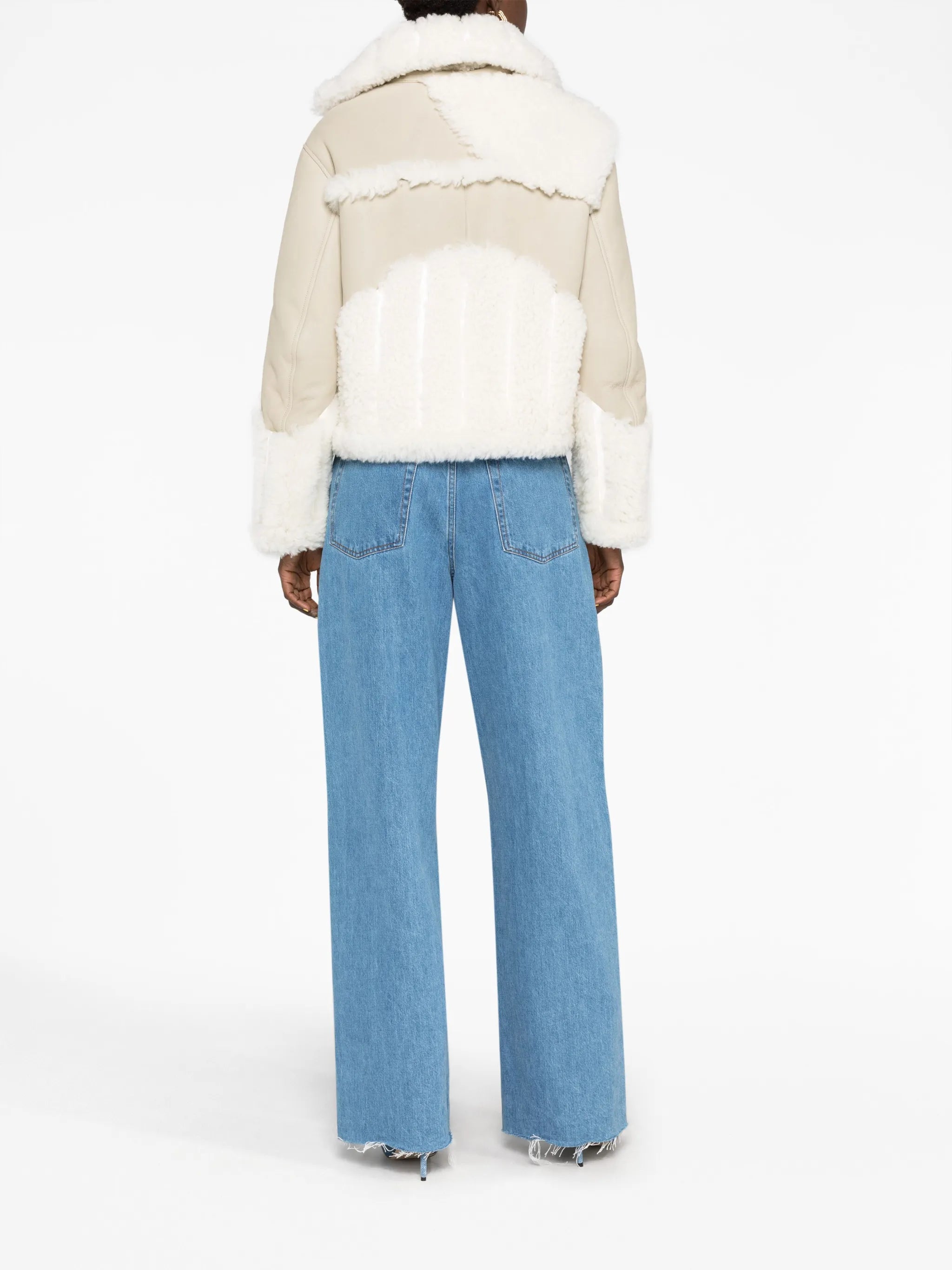 panelled shearling biker jacket
