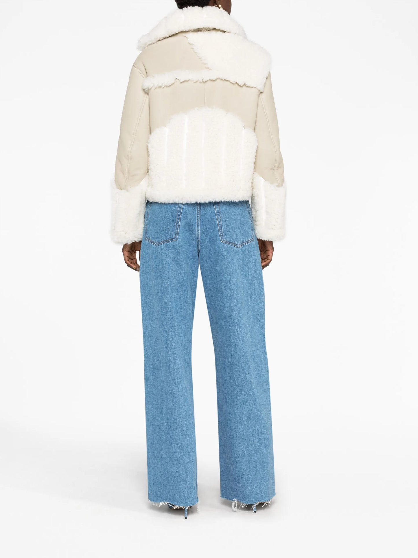 panelled shearling biker jacket