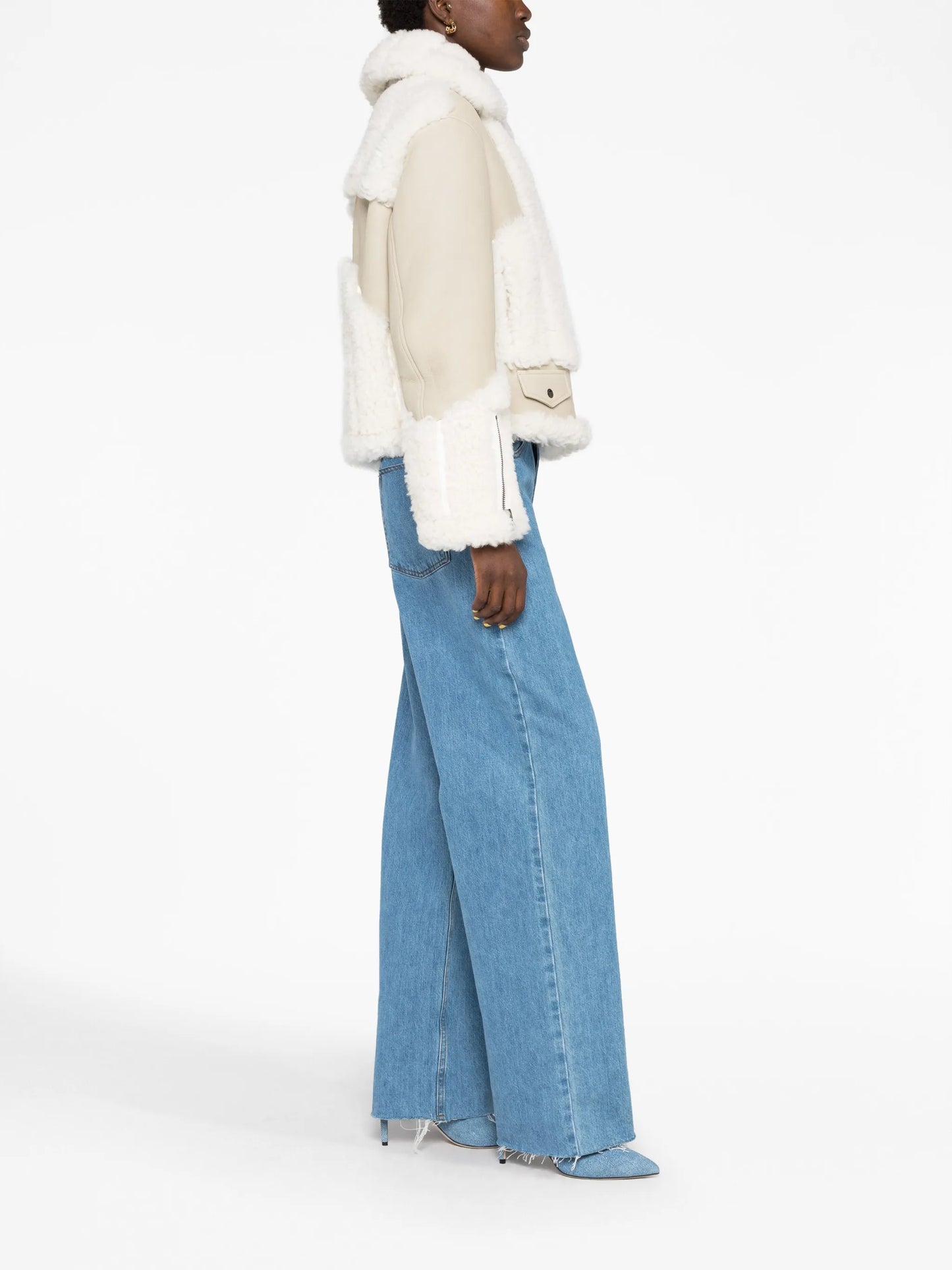 panelled shearling biker jacket