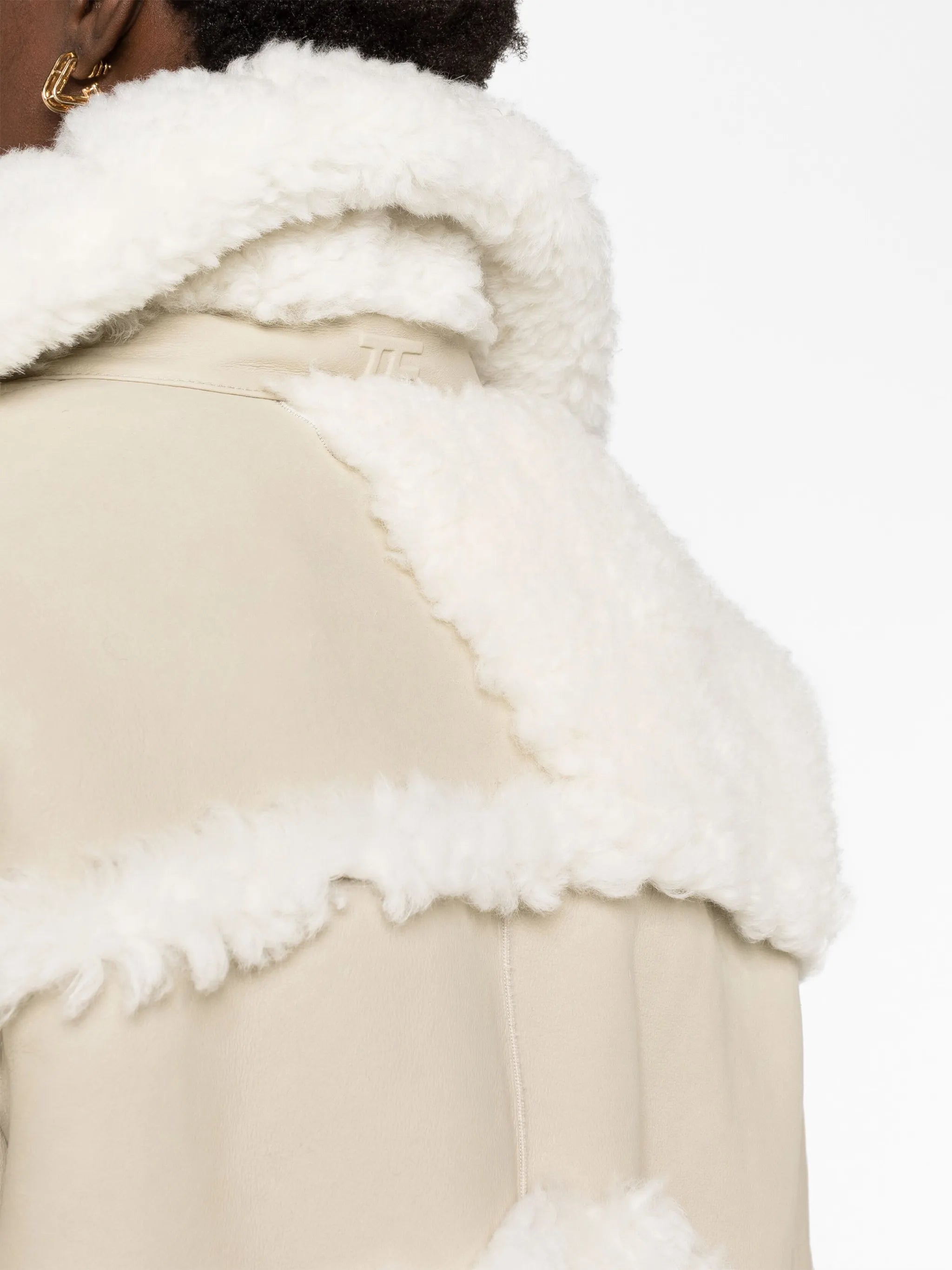 panelled shearling biker jacket