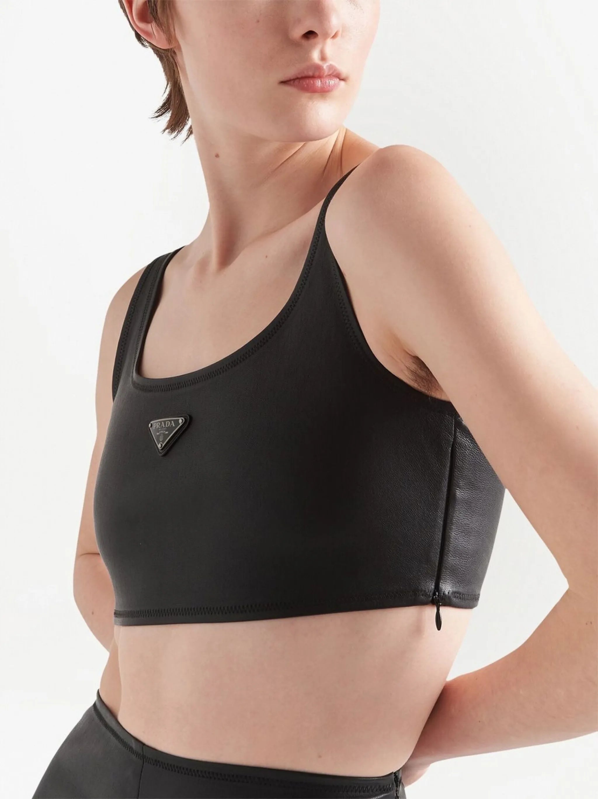triangle-logo leather crop top