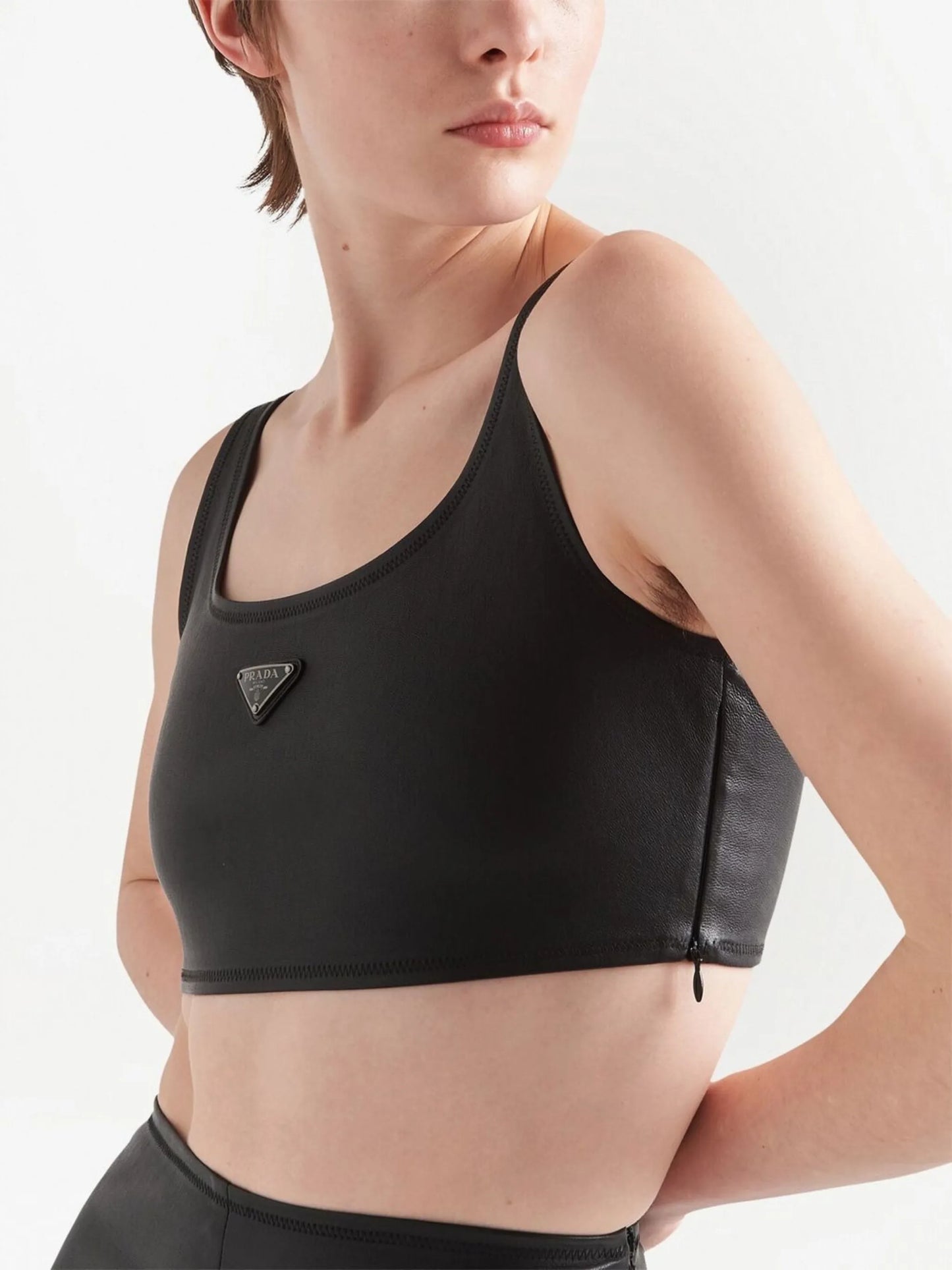 triangle-logo leather crop top
