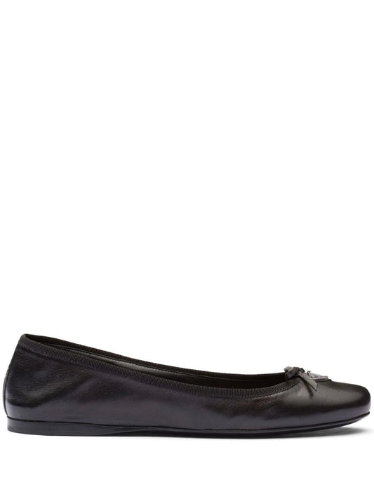 triangle-logo leather ballet flats