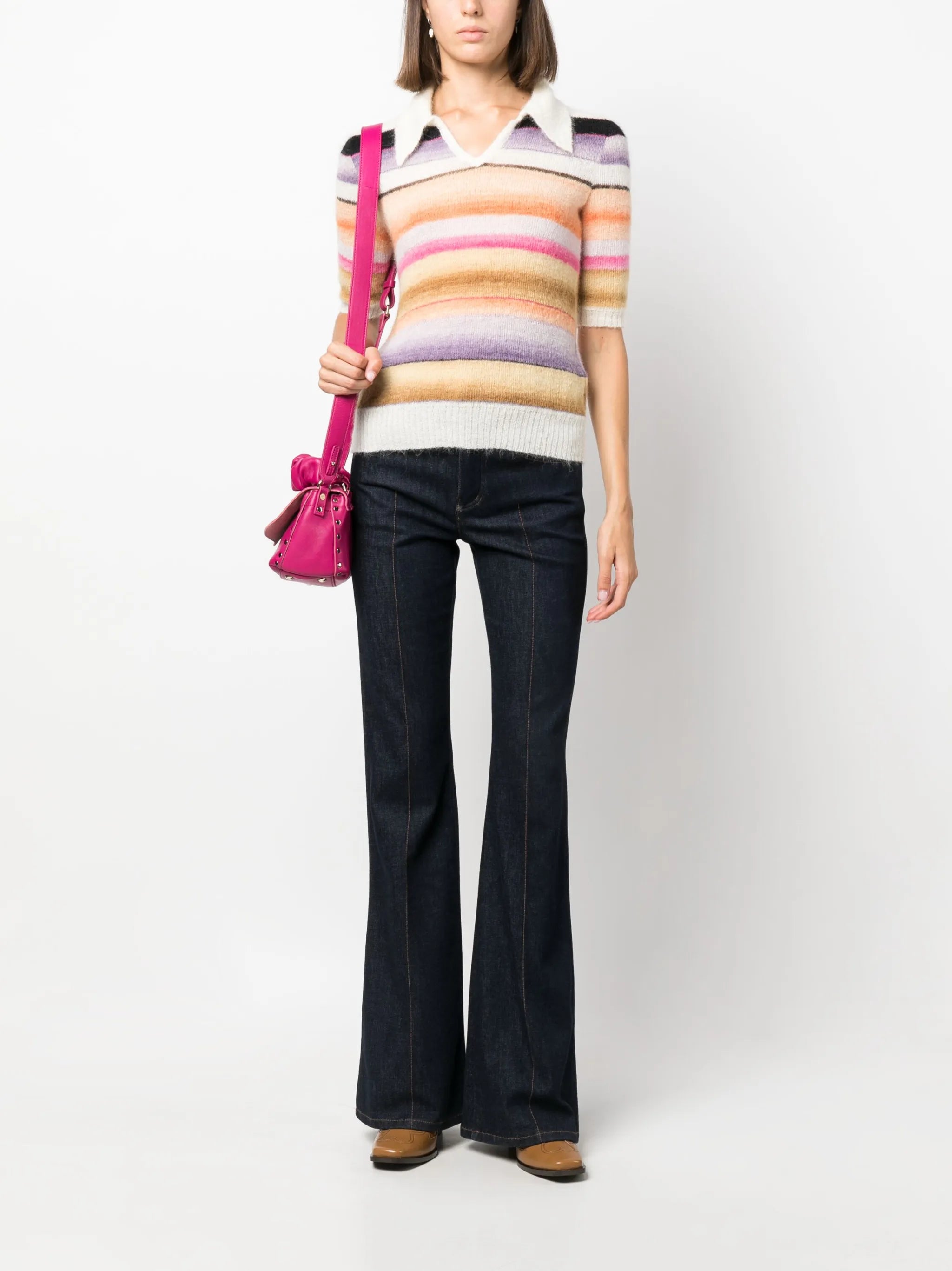 striped knitted polo top