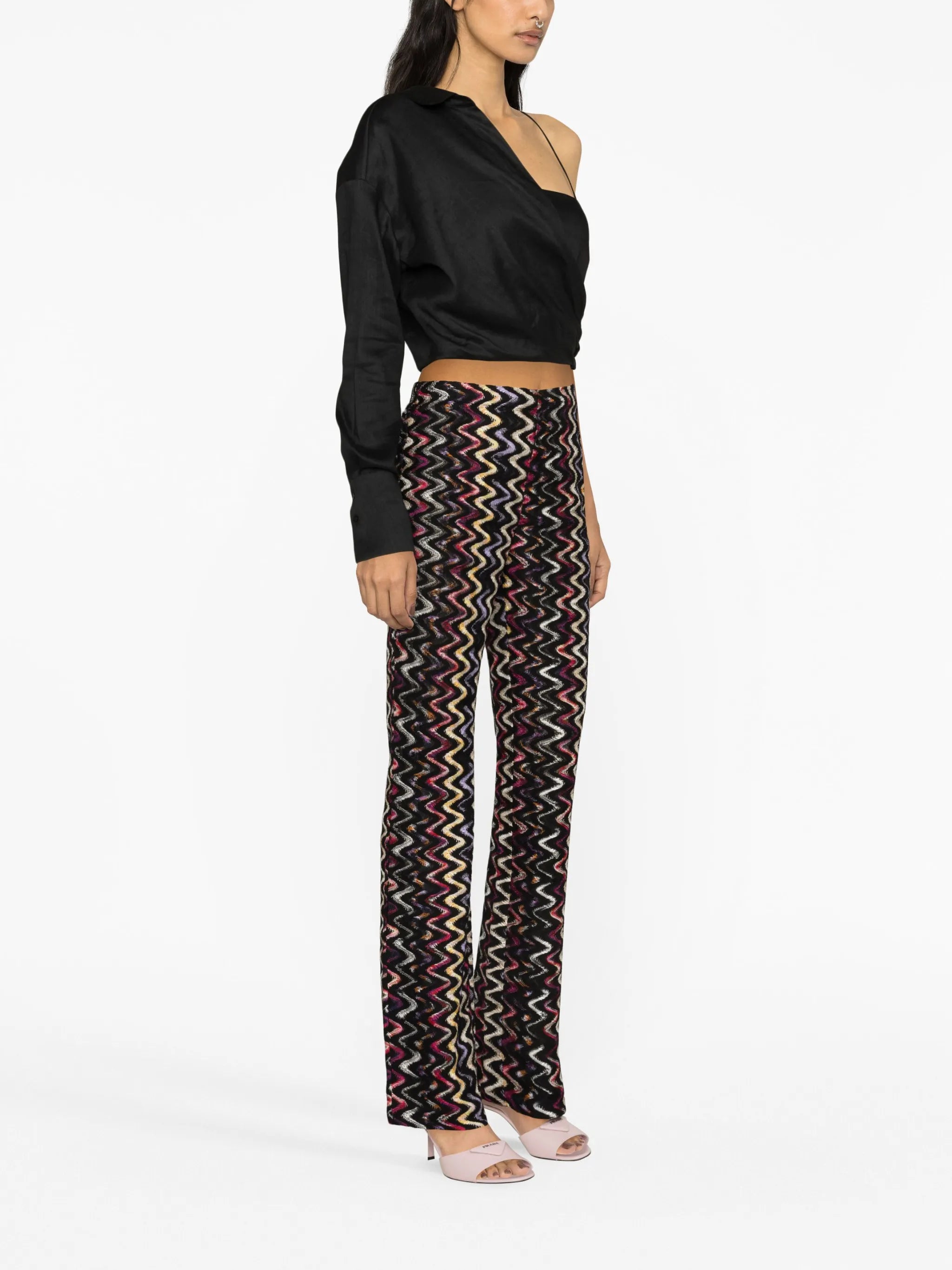zigzag-pattern flared trousers