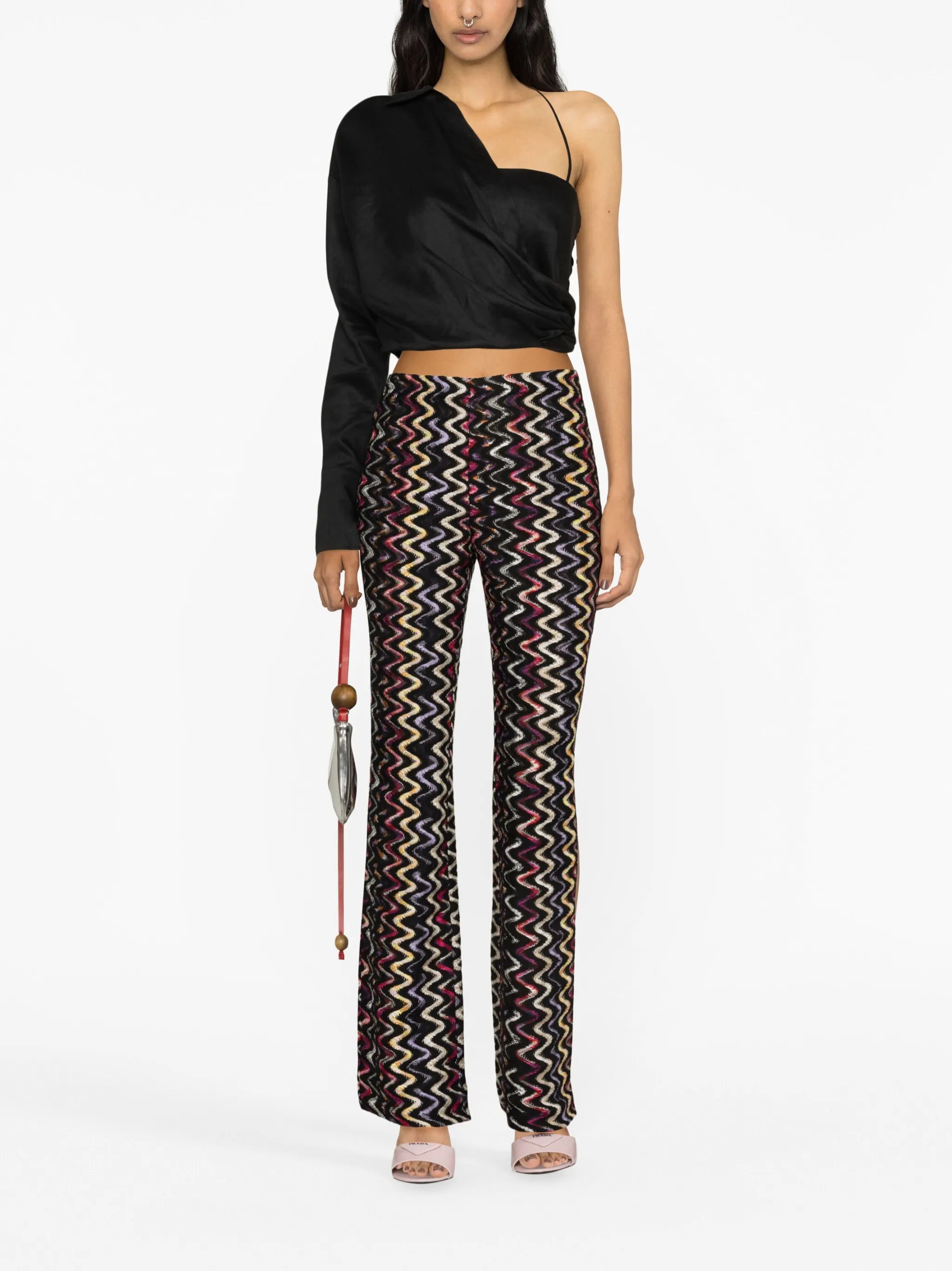zigzag-pattern flared trousers