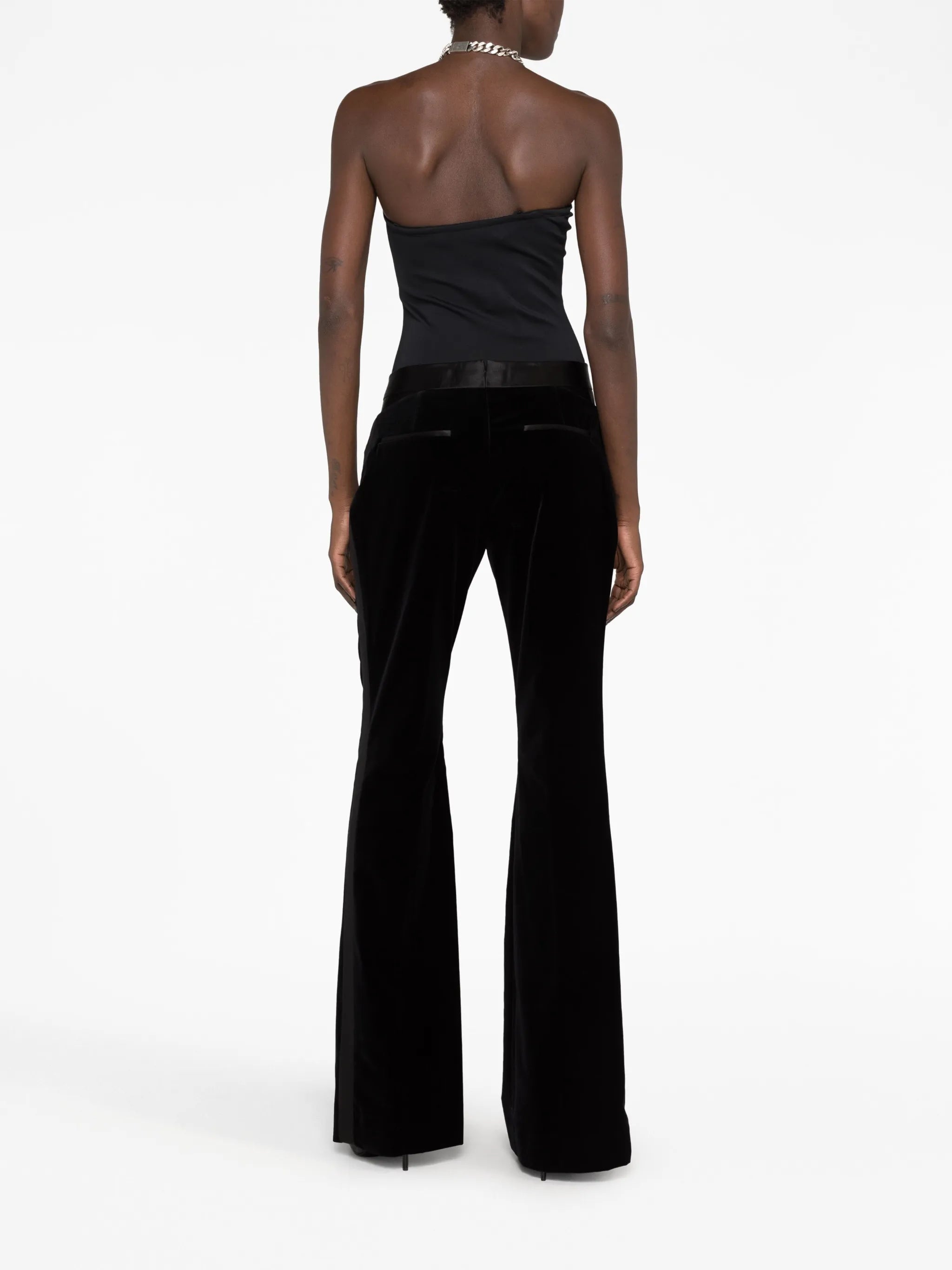 high-waisted flared trousers