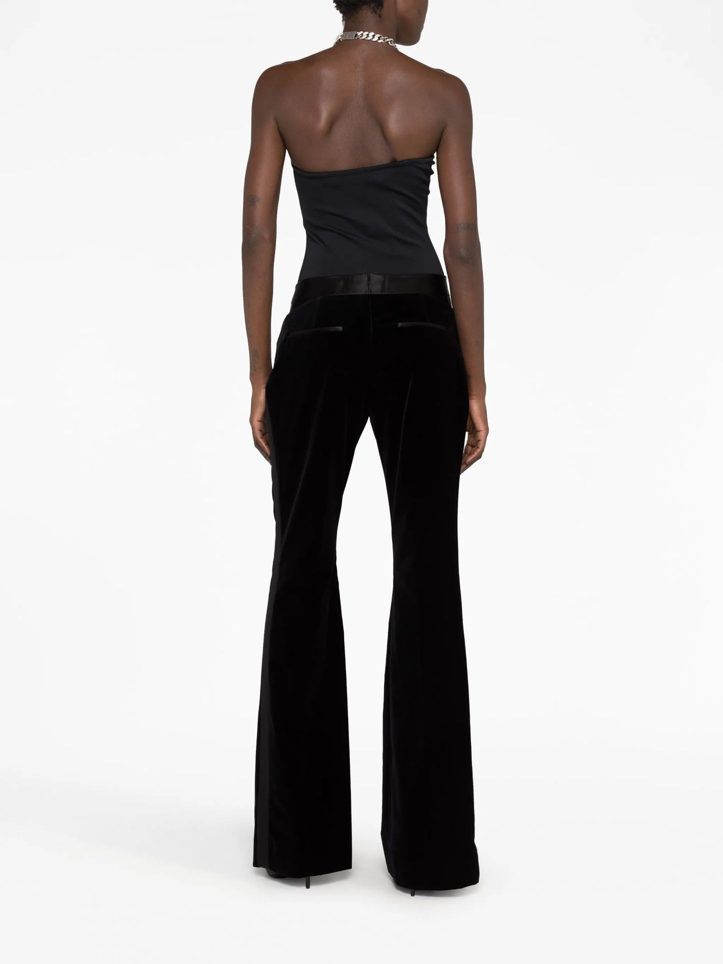 high-waisted flared trousers