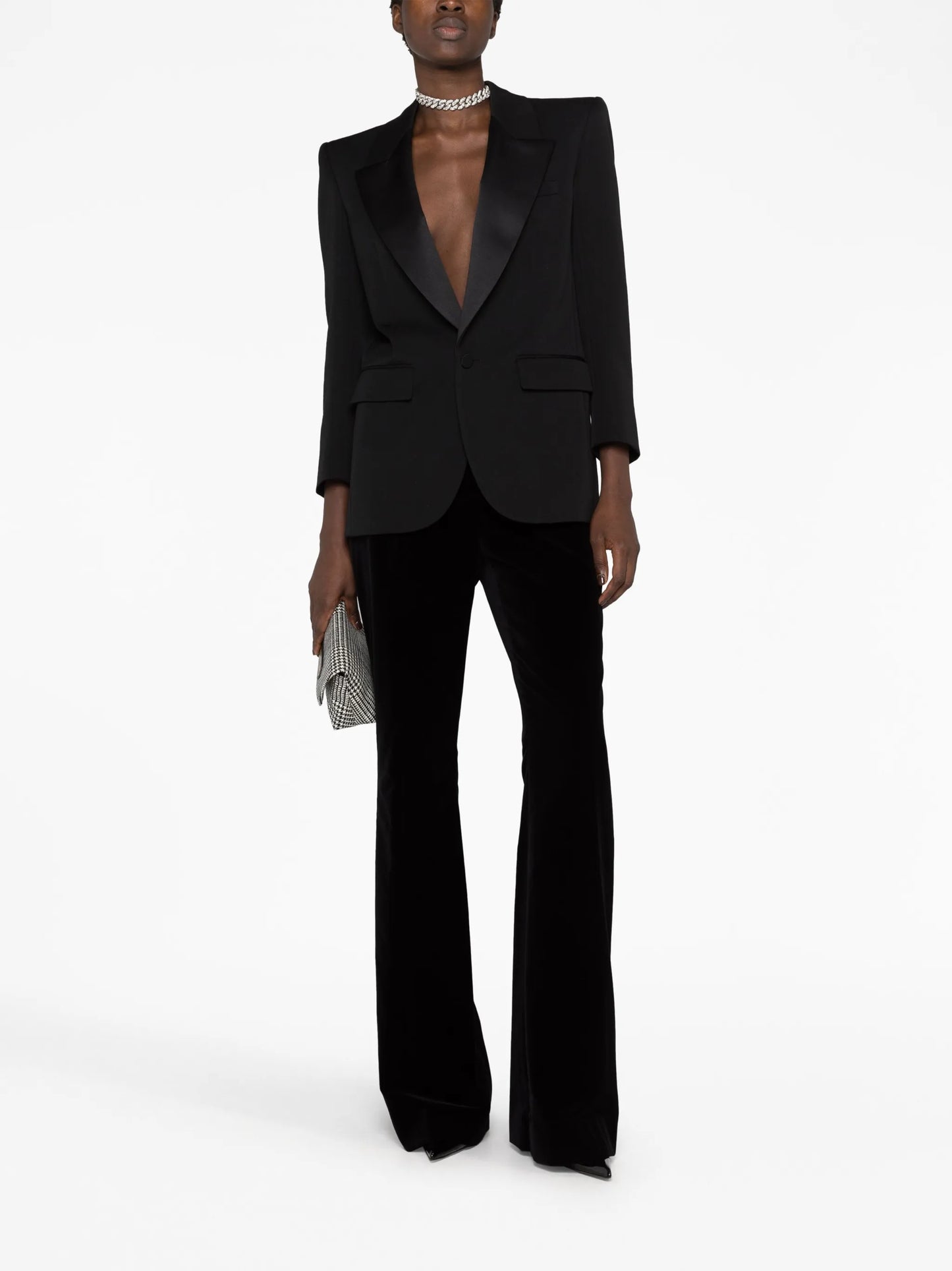 high-waisted flared trousers