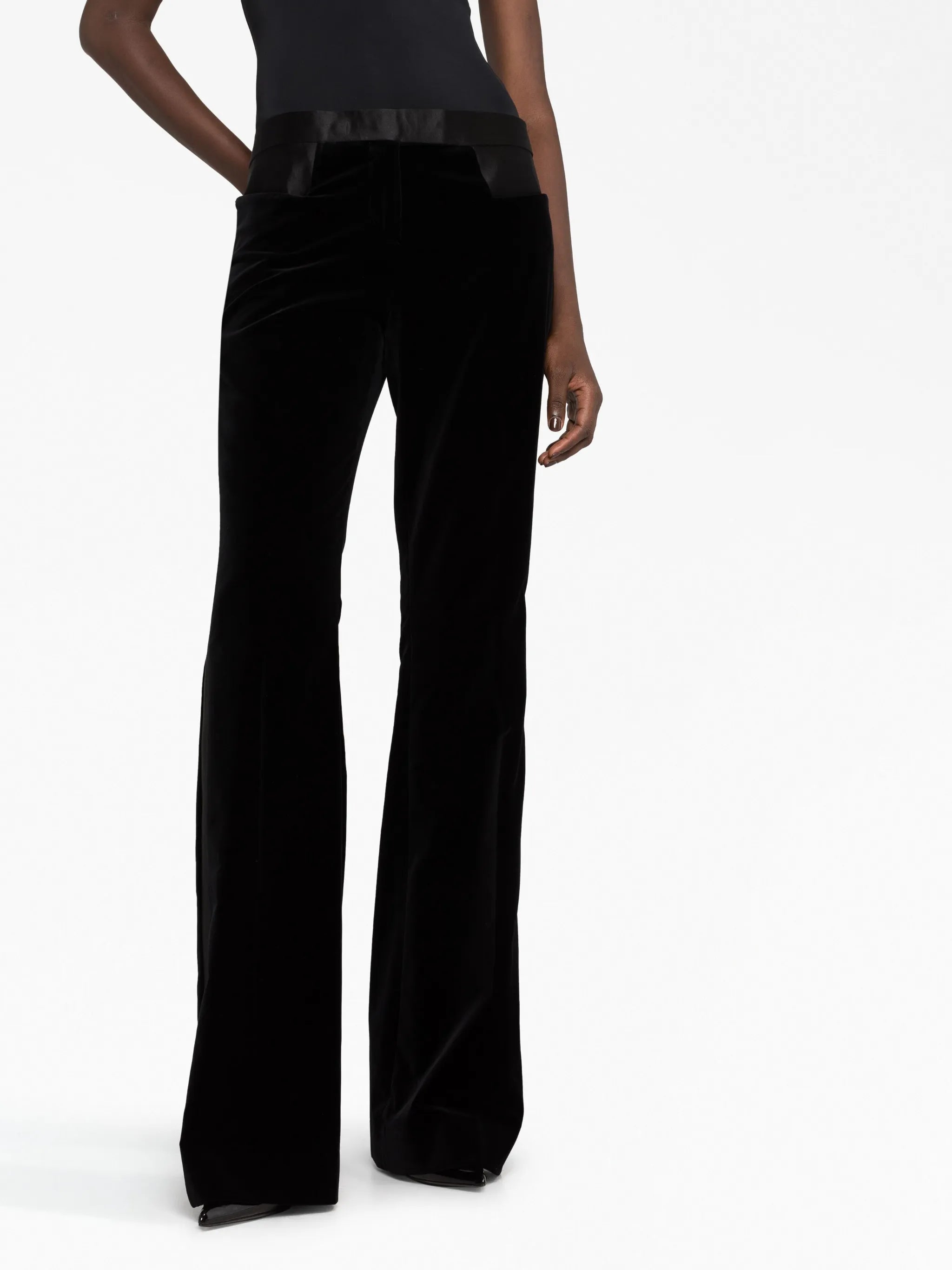 high-waisted flared trousers
