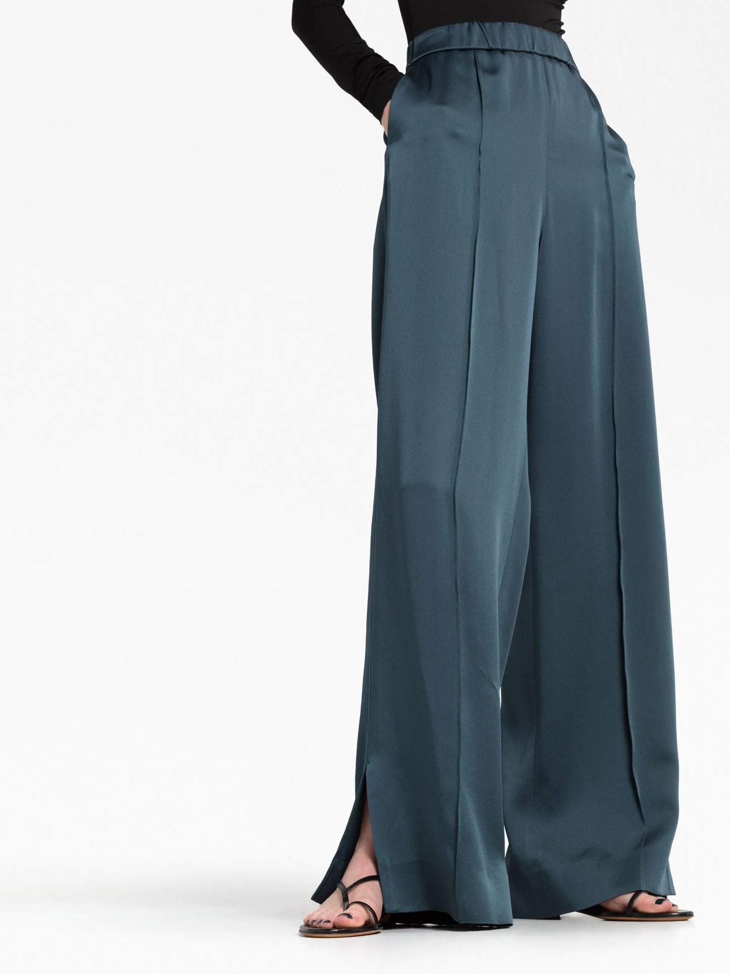 drawstring wide-leg satin trousers