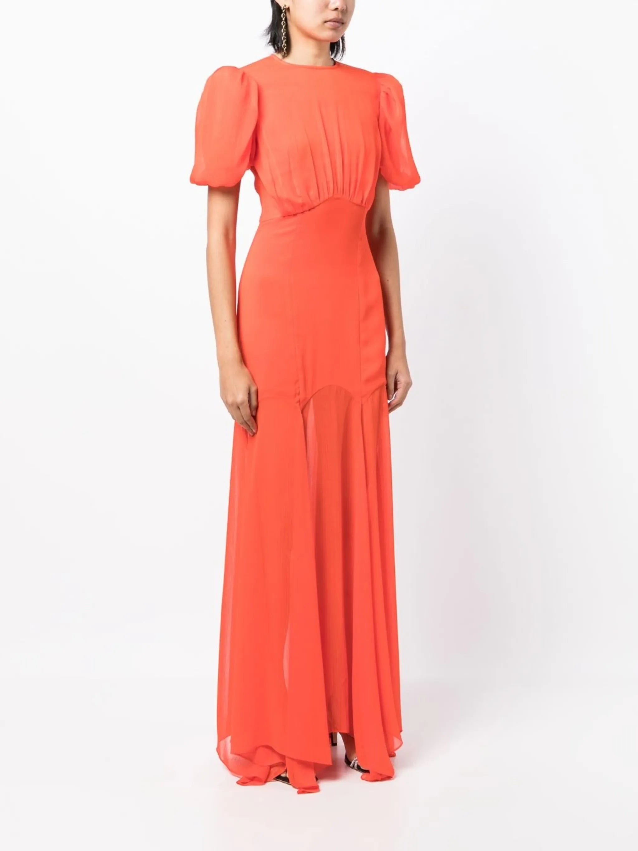 Agua puff-sleeve chiffon maxi dress