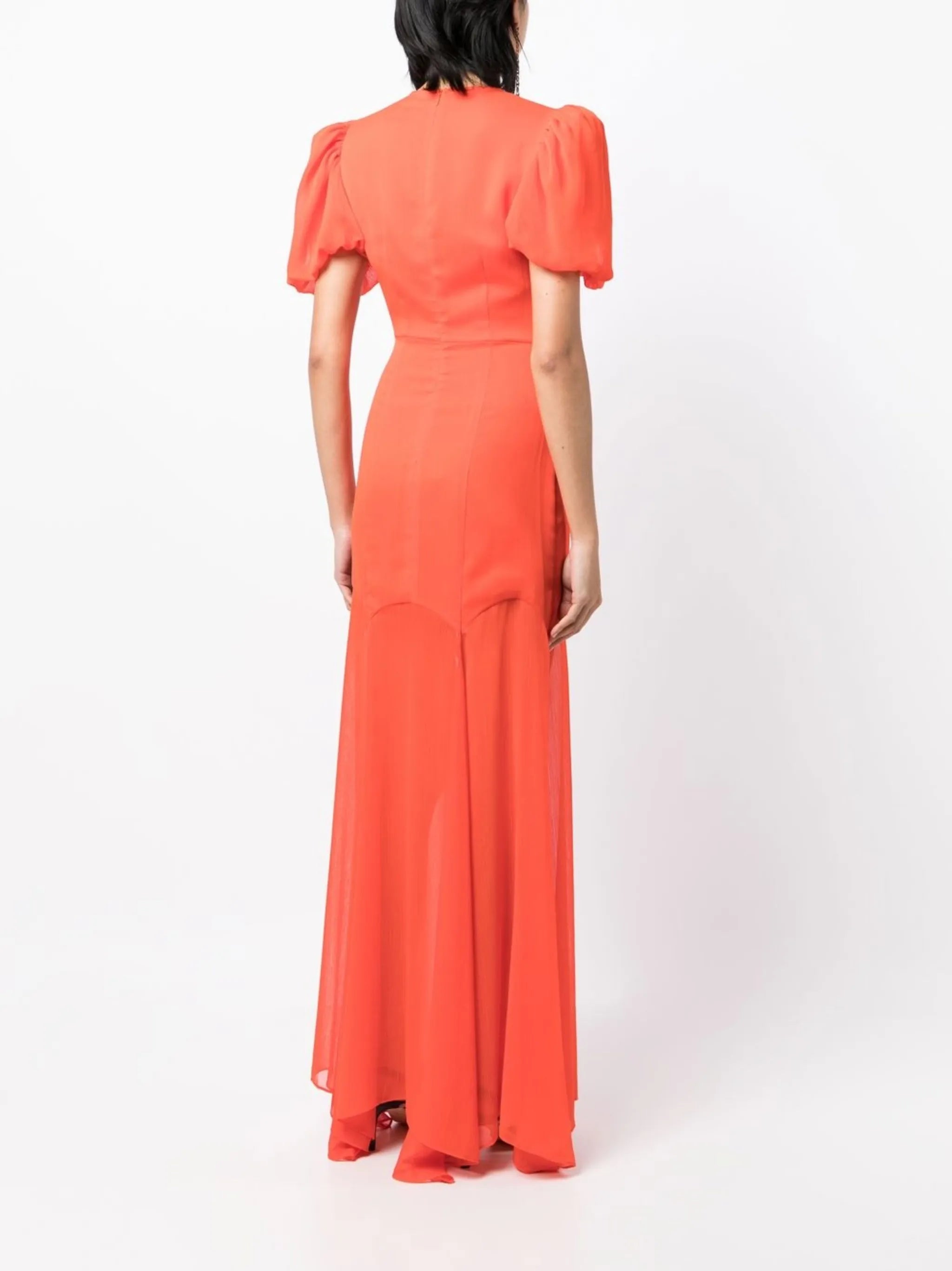 Agua puff-sleeve chiffon maxi dress
