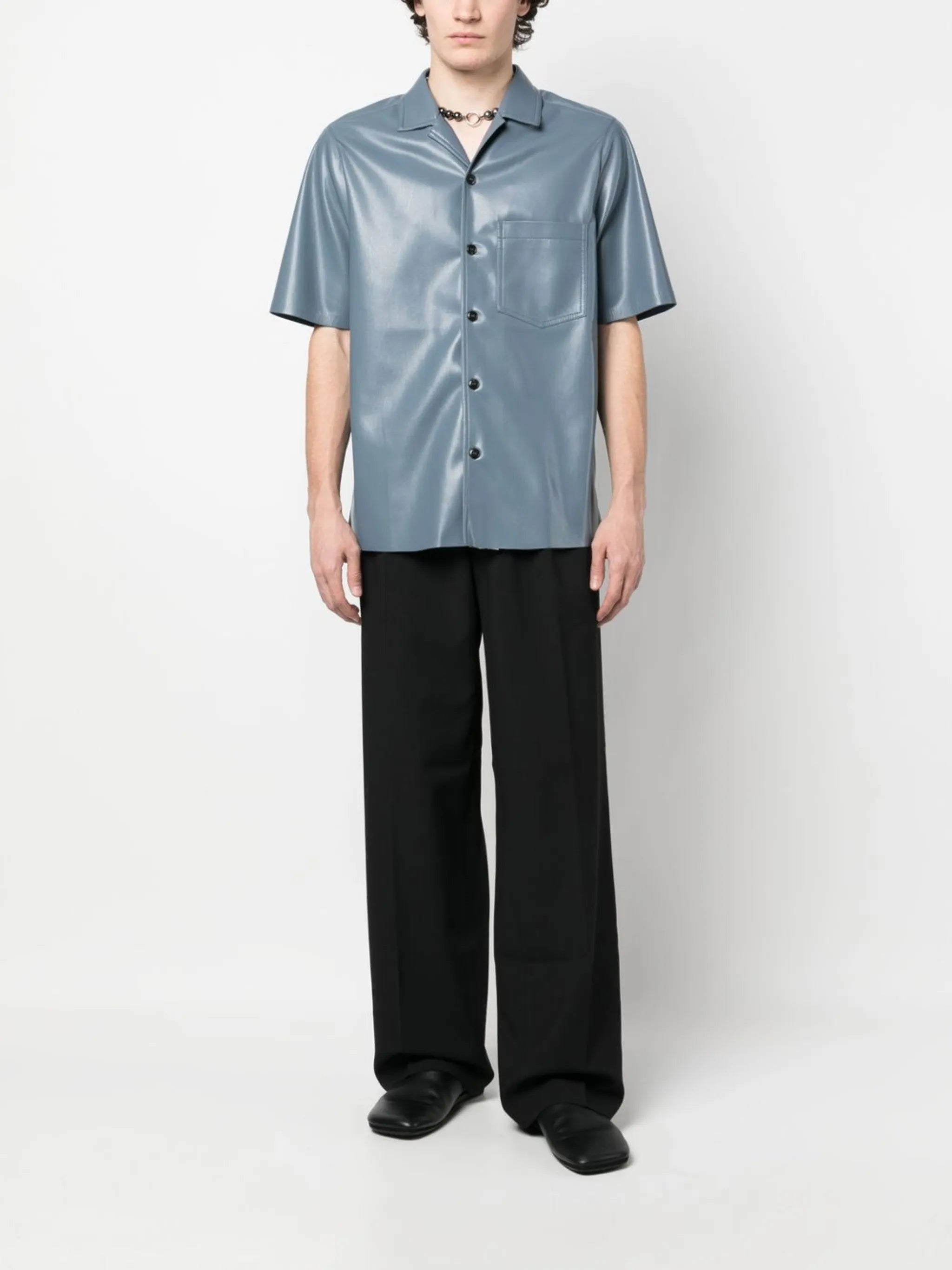 faux leather short-sleeve shirt
