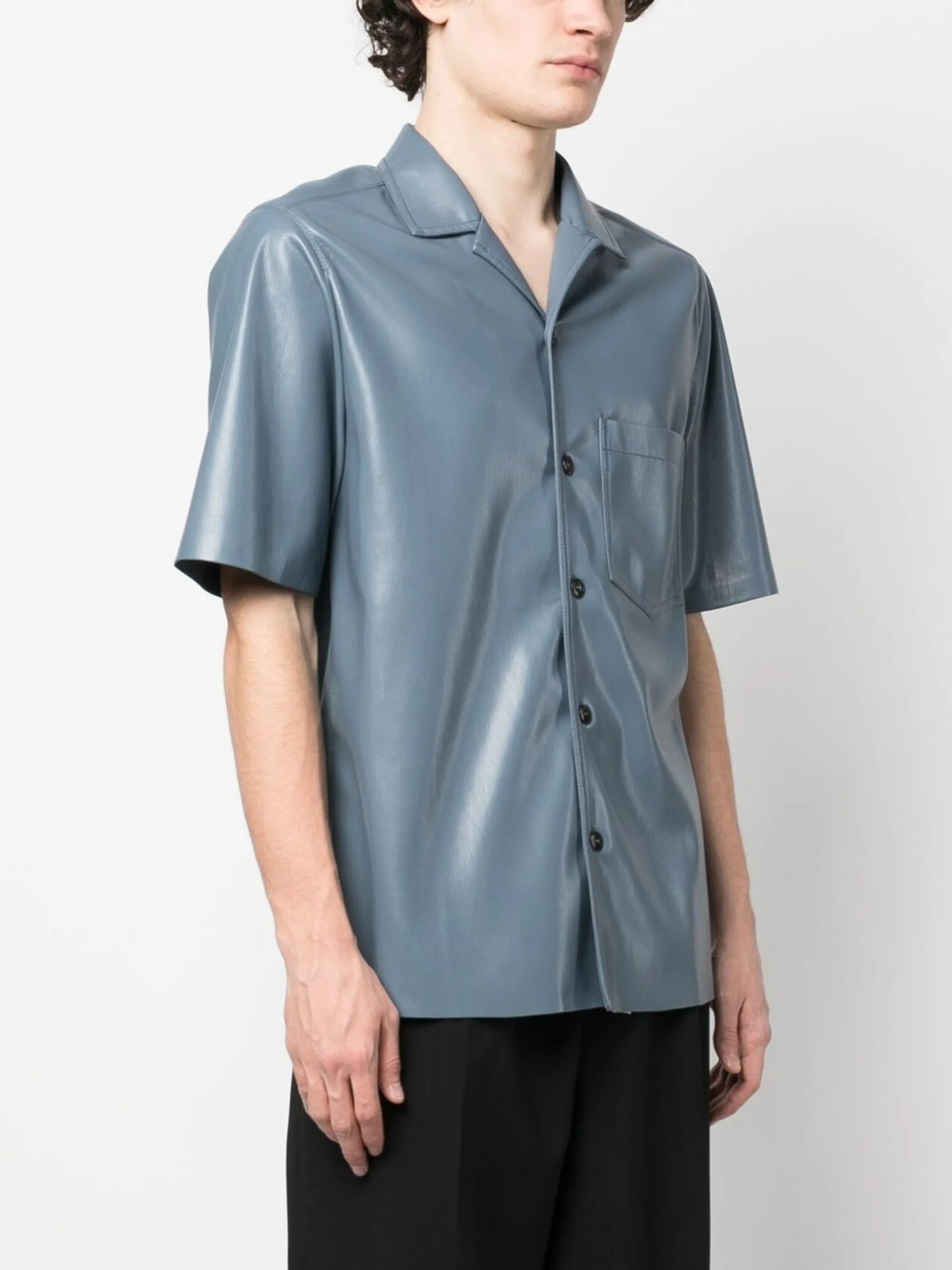 faux leather short-sleeve shirt