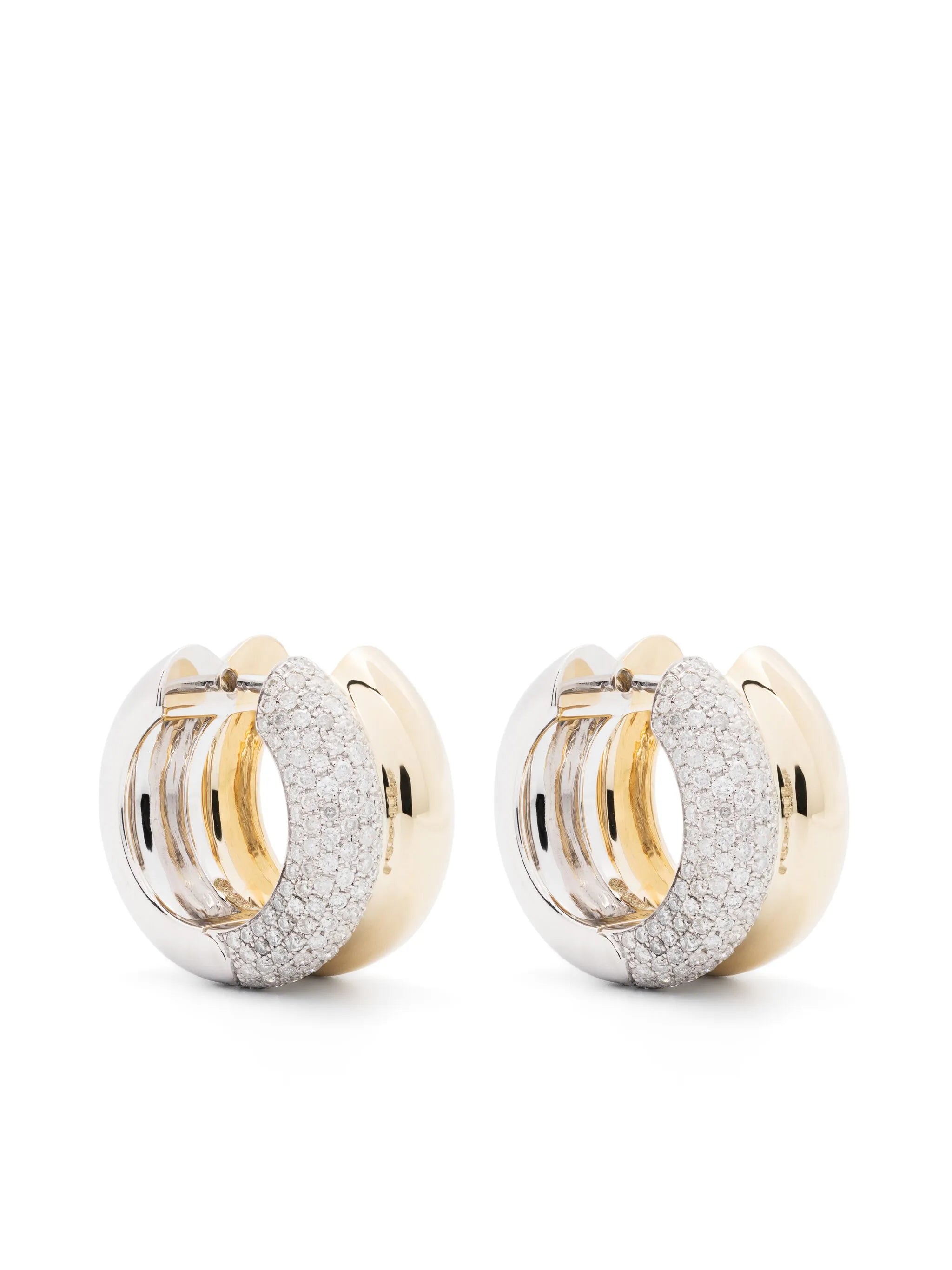 9kt yellow gold and diamond double hoop earrings