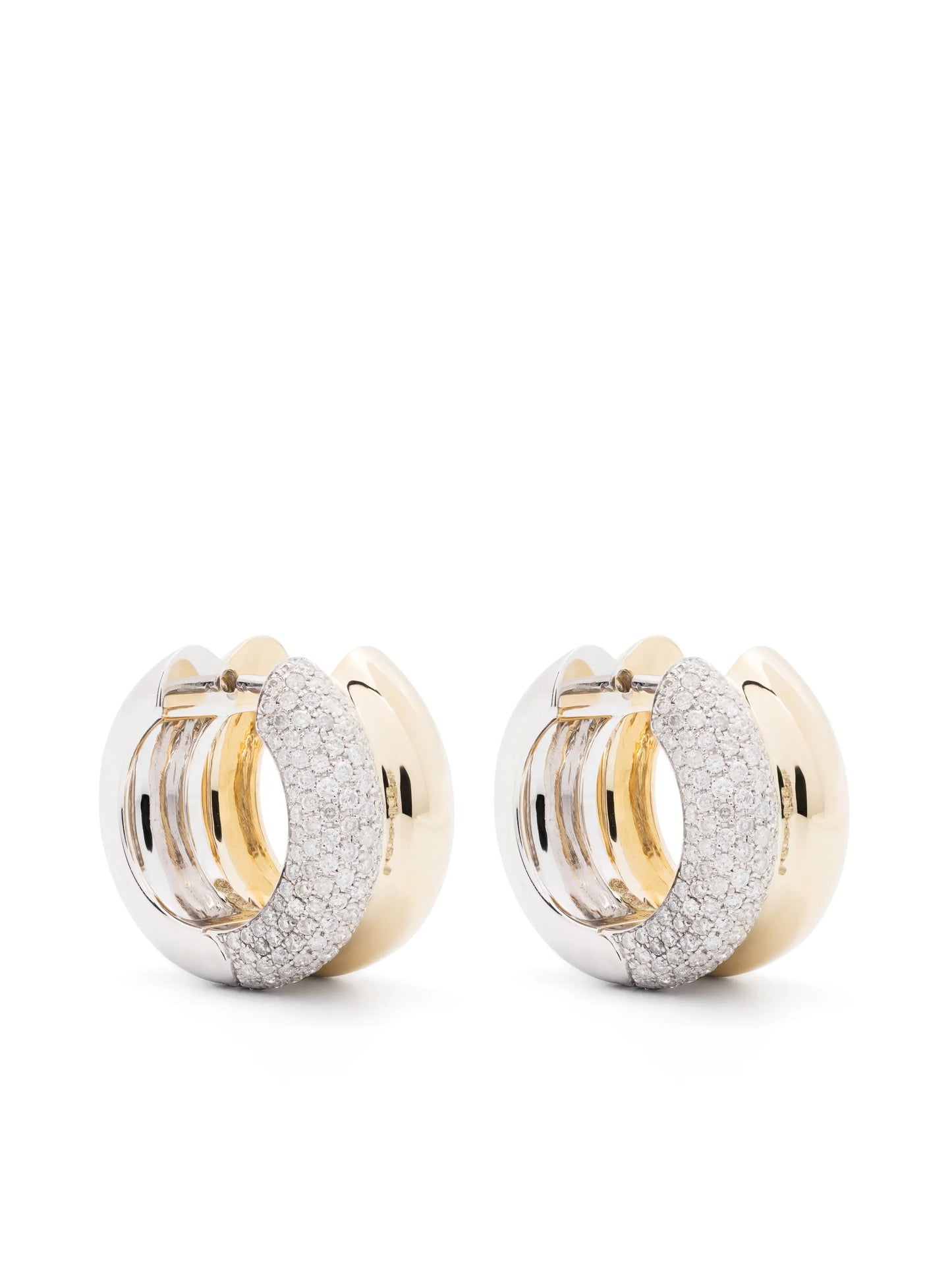 9kt yellow gold and diamond double hoop earrings