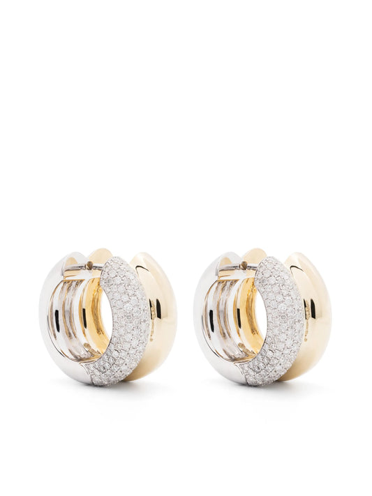 9kt yellow gold and diamond double hoop earrings