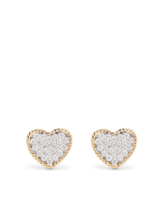 paire de baby puces coeur diamants or jaune