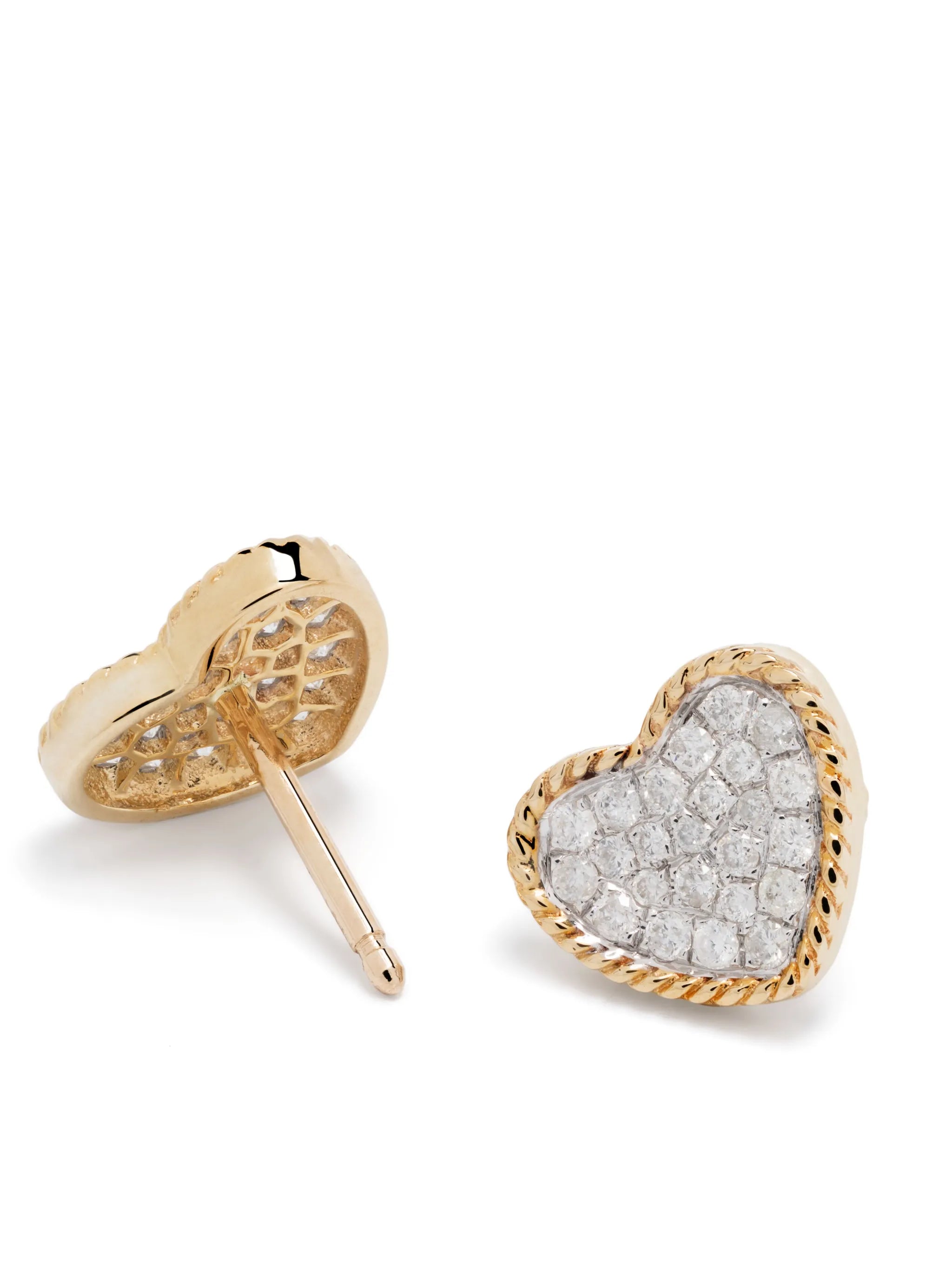 9kt yellow gold diamond heart stud earrings