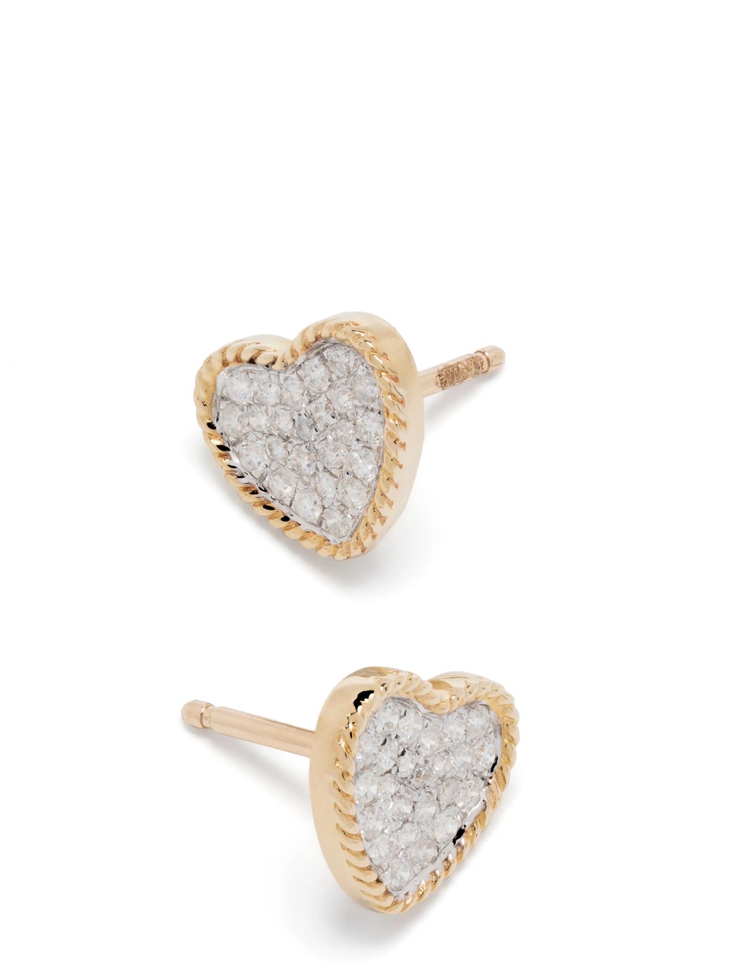 9kt yellow gold diamond heart stud earrings