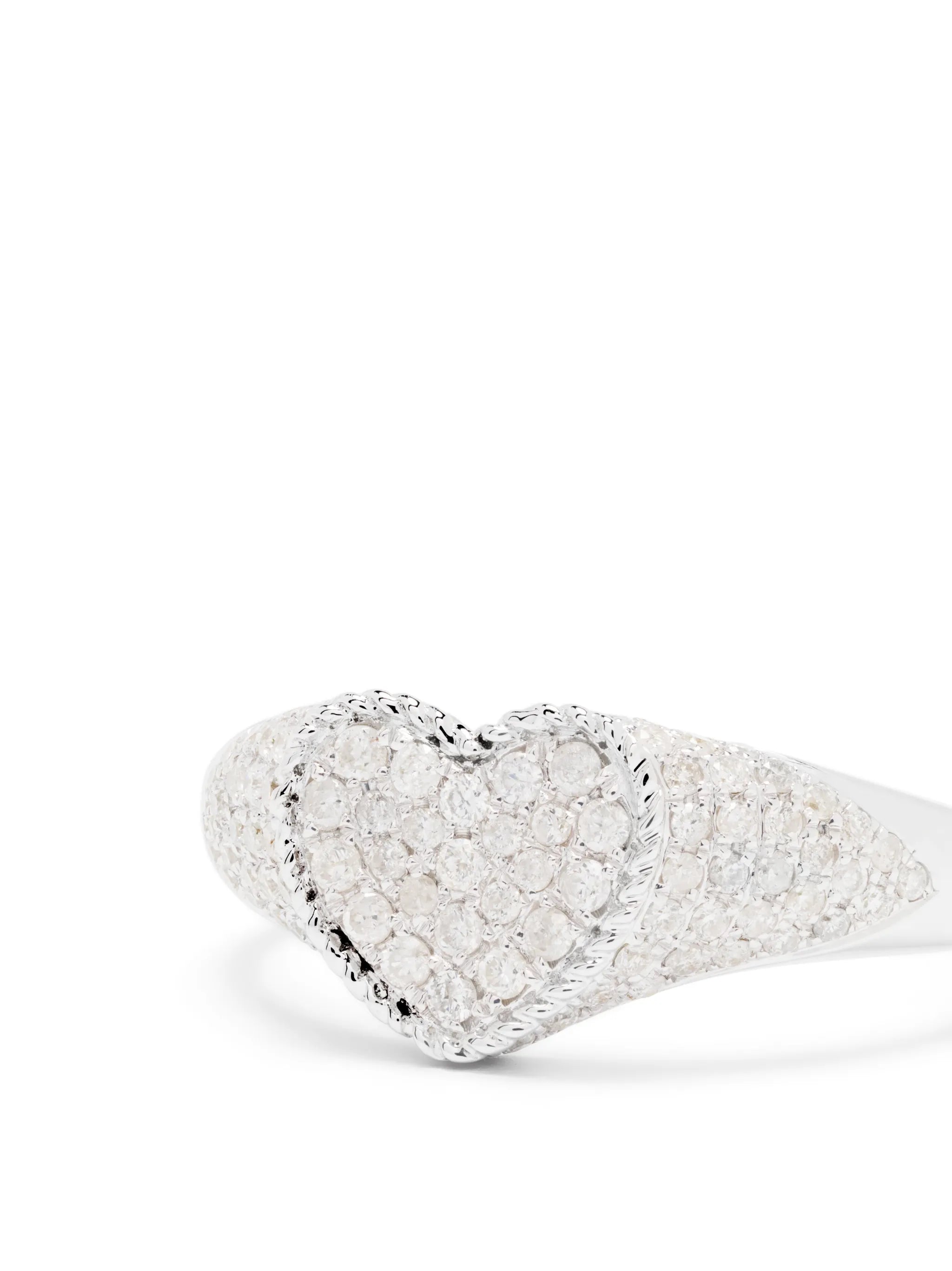 9kt white gold Baby Chevalier Coeur diamond signet ring