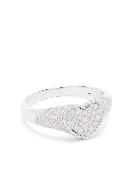 9kt white gold Baby Chevalier Coeur diamond signet ring