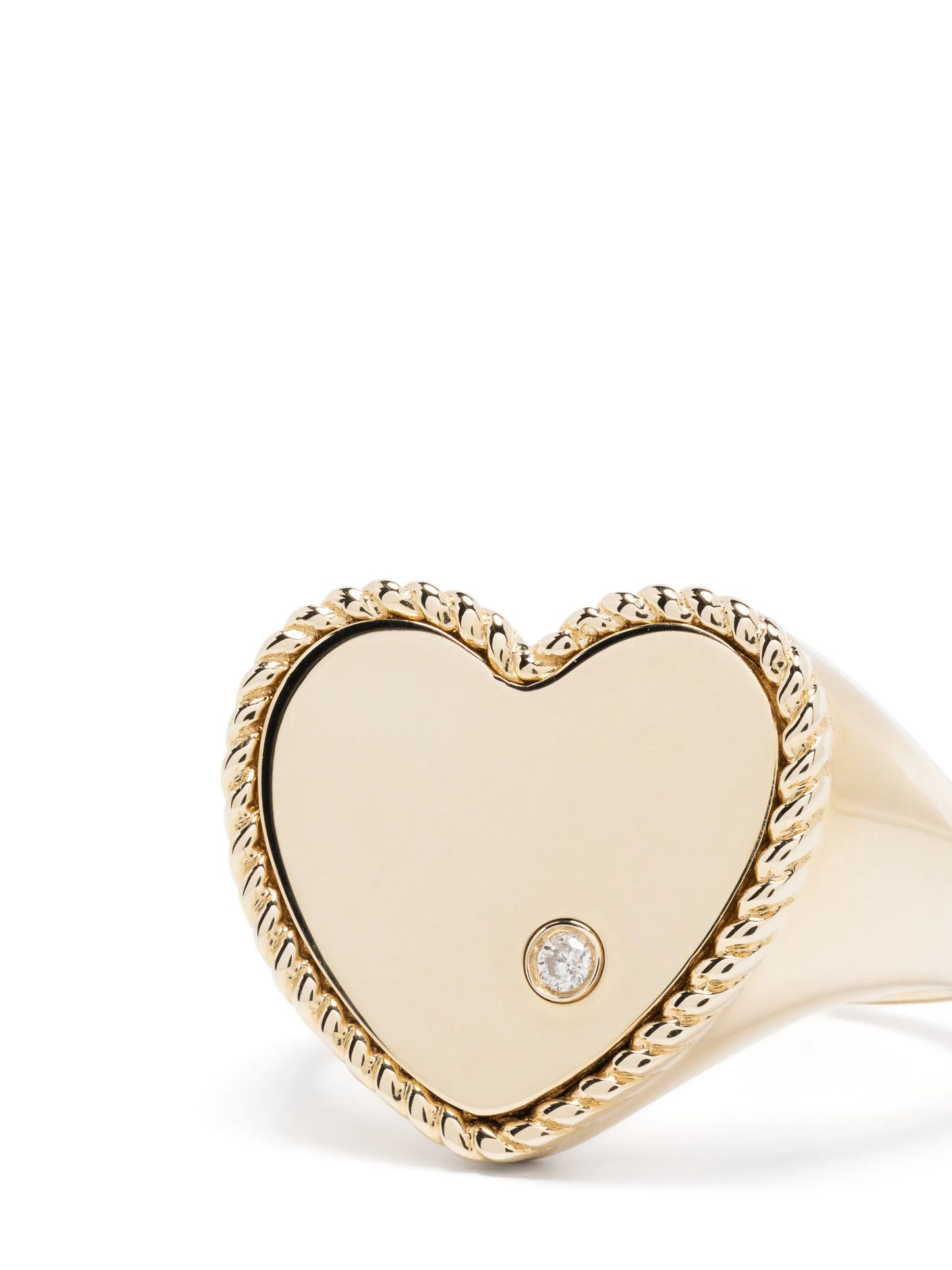 9kt yellow gold Chevaliere Coeur diamond signet ring