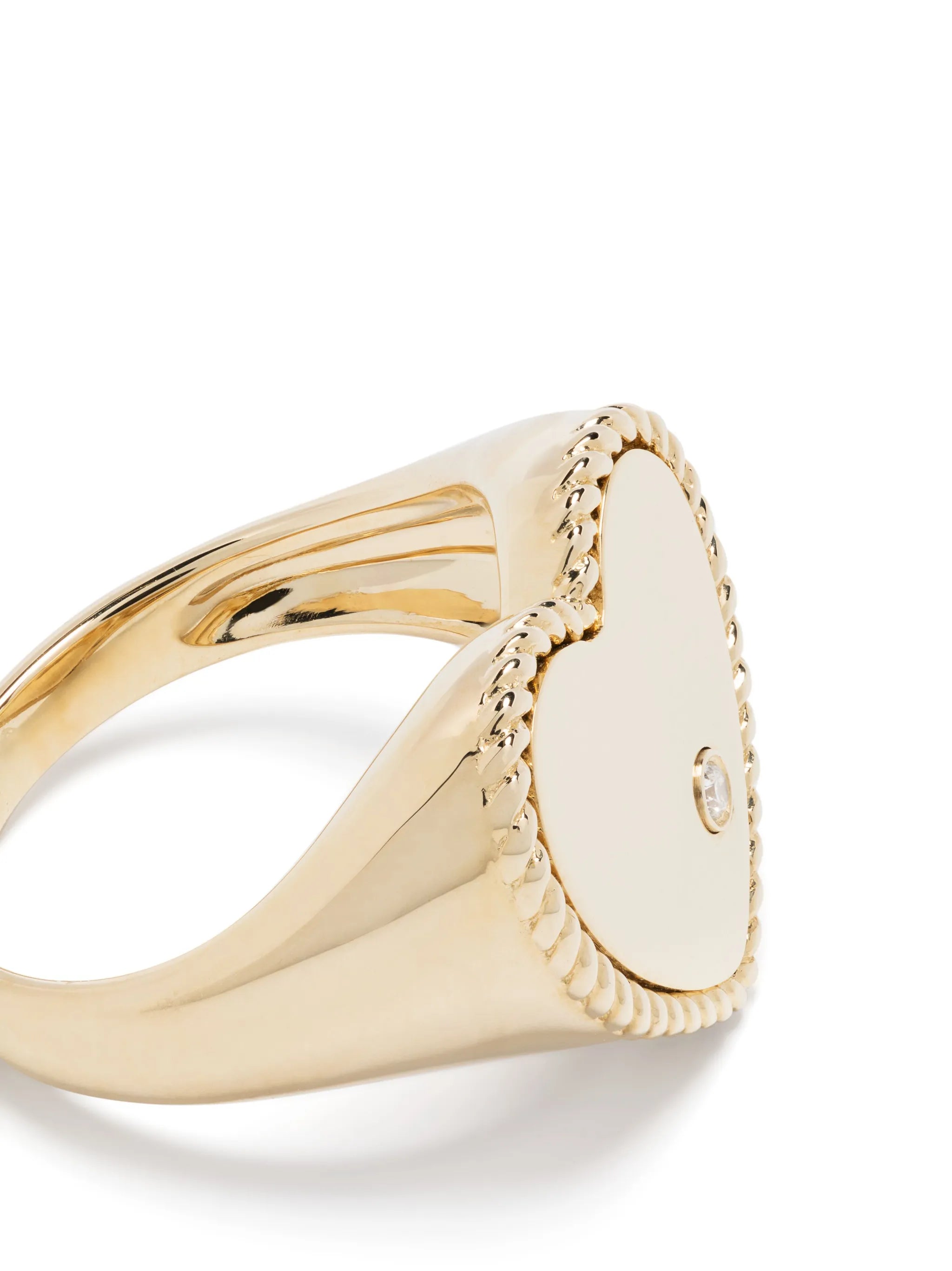 9kt yellow gold Chevaliere Coeur diamond signet ring