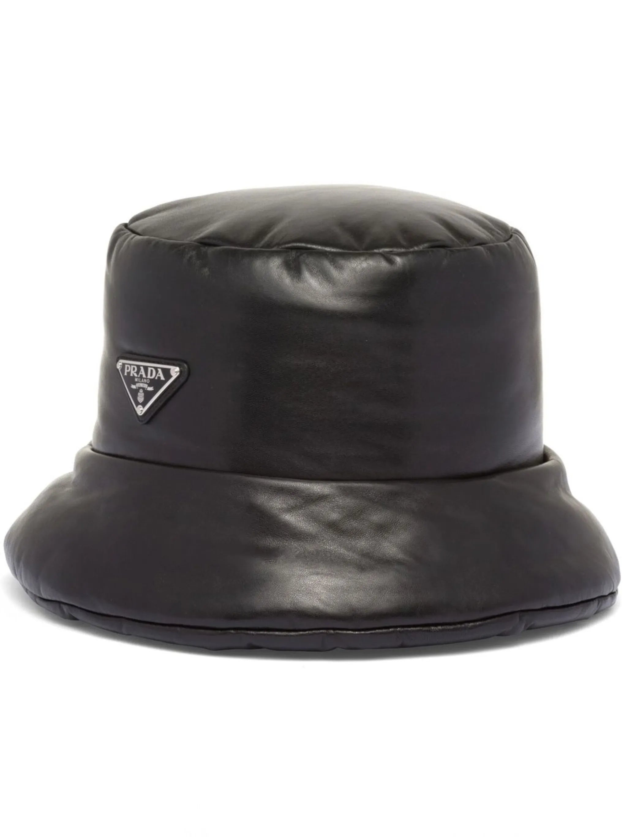 enamelled-logo nappa leather bucket hat