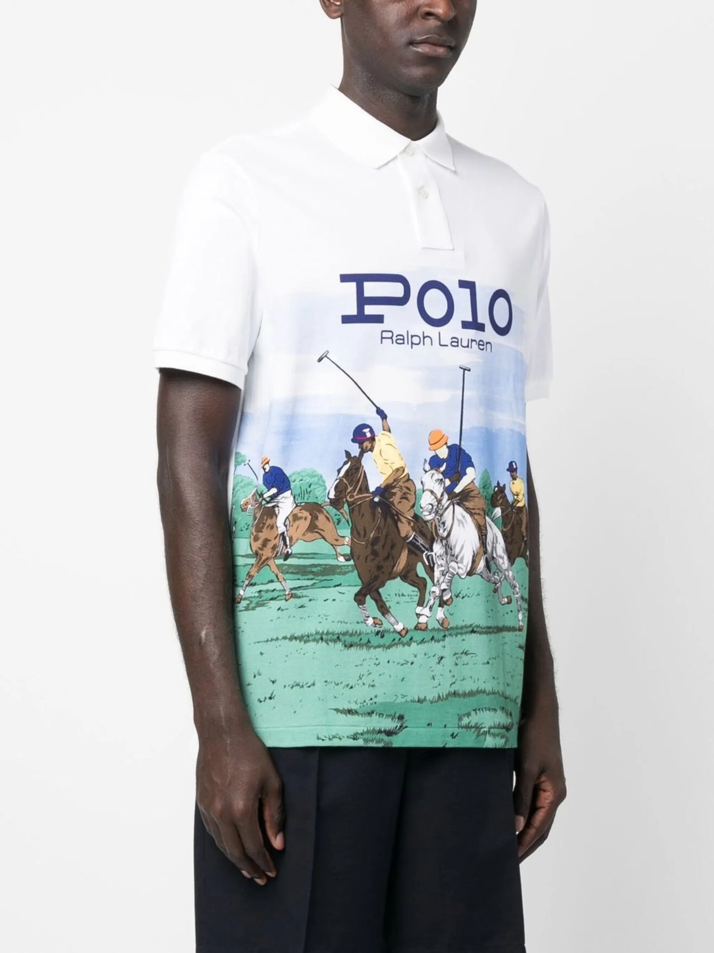 graphic-print cotton polo shirt