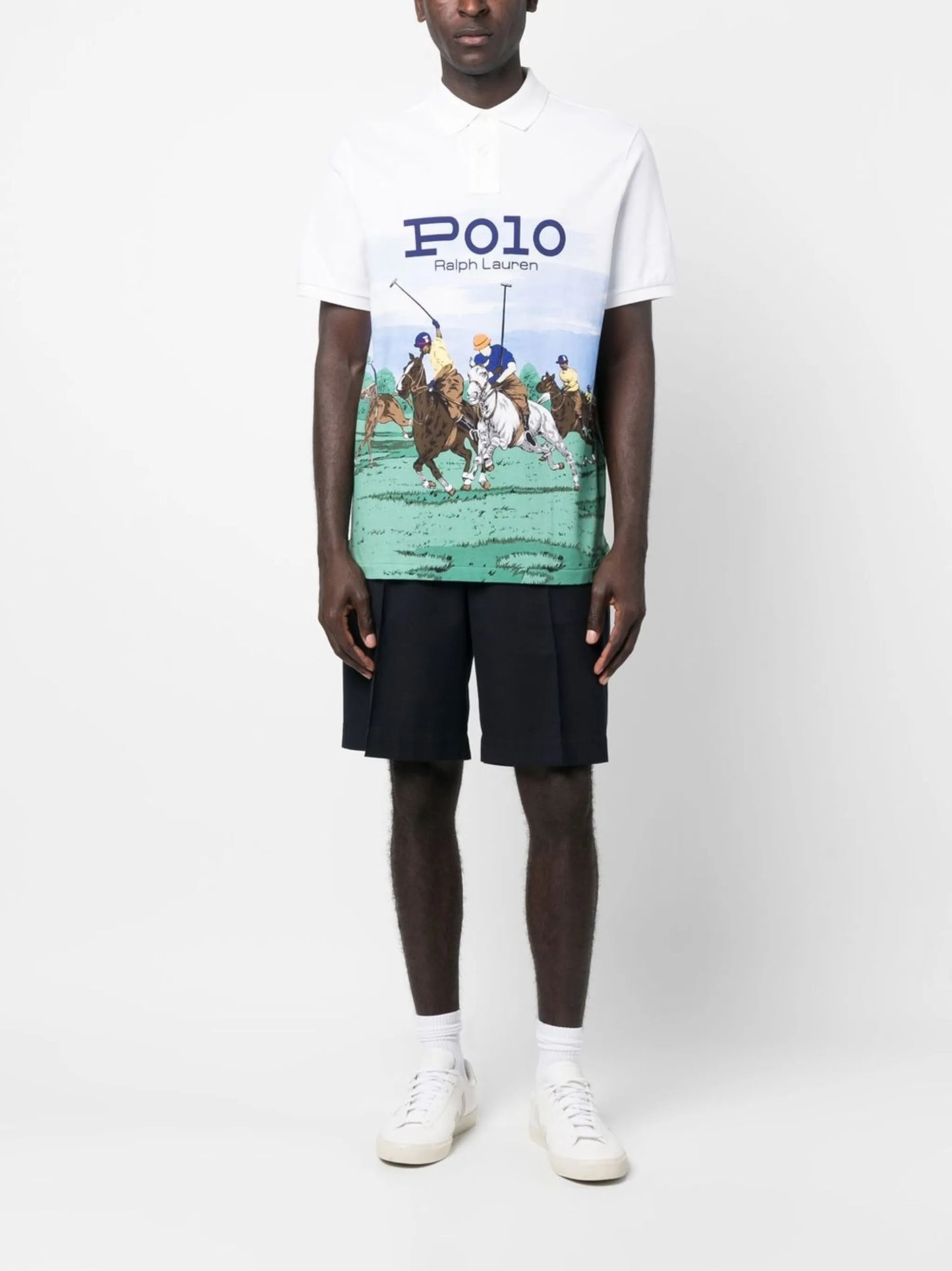 graphic-print cotton polo shirt