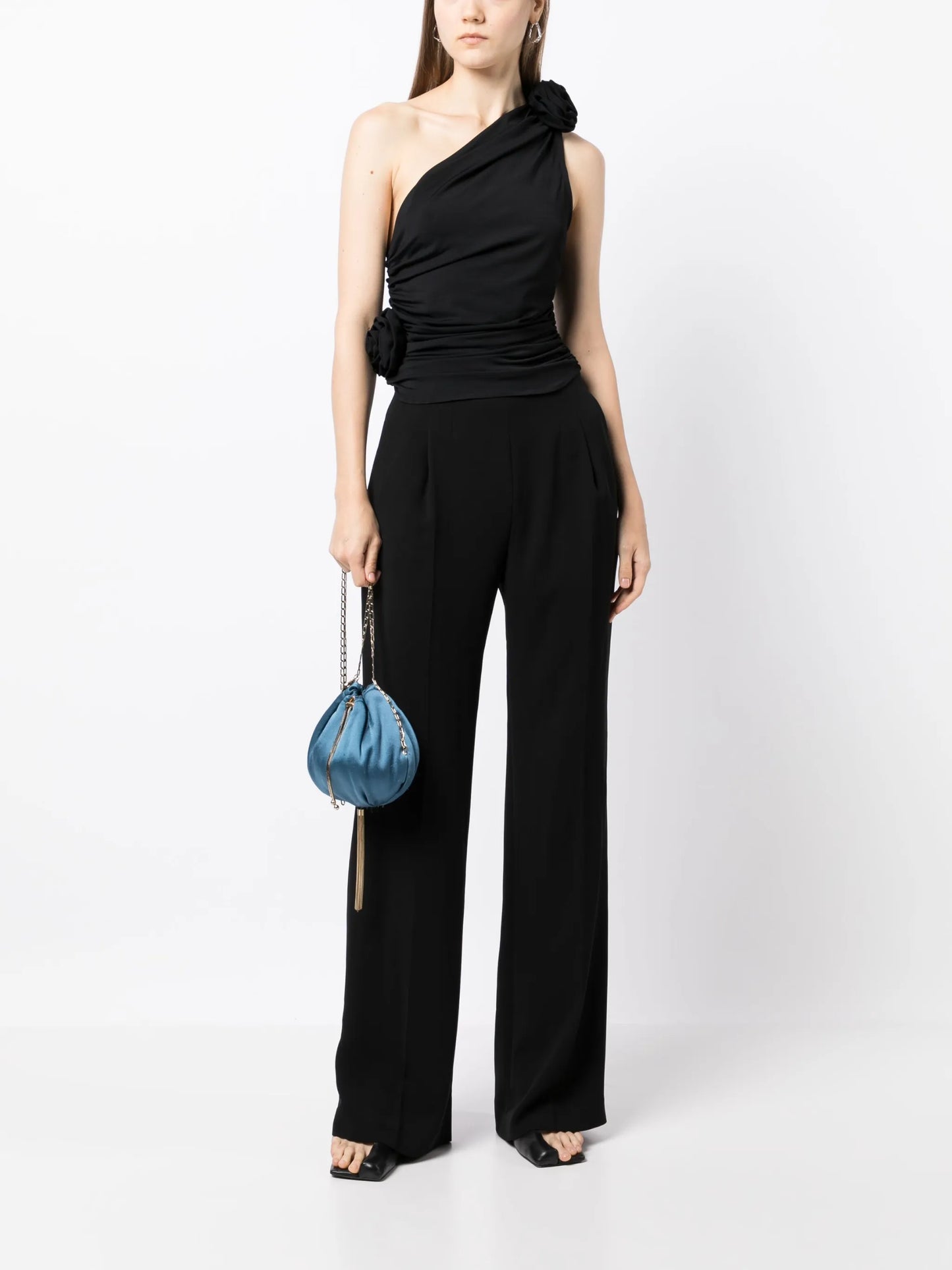 flower embellished one-shoulder top