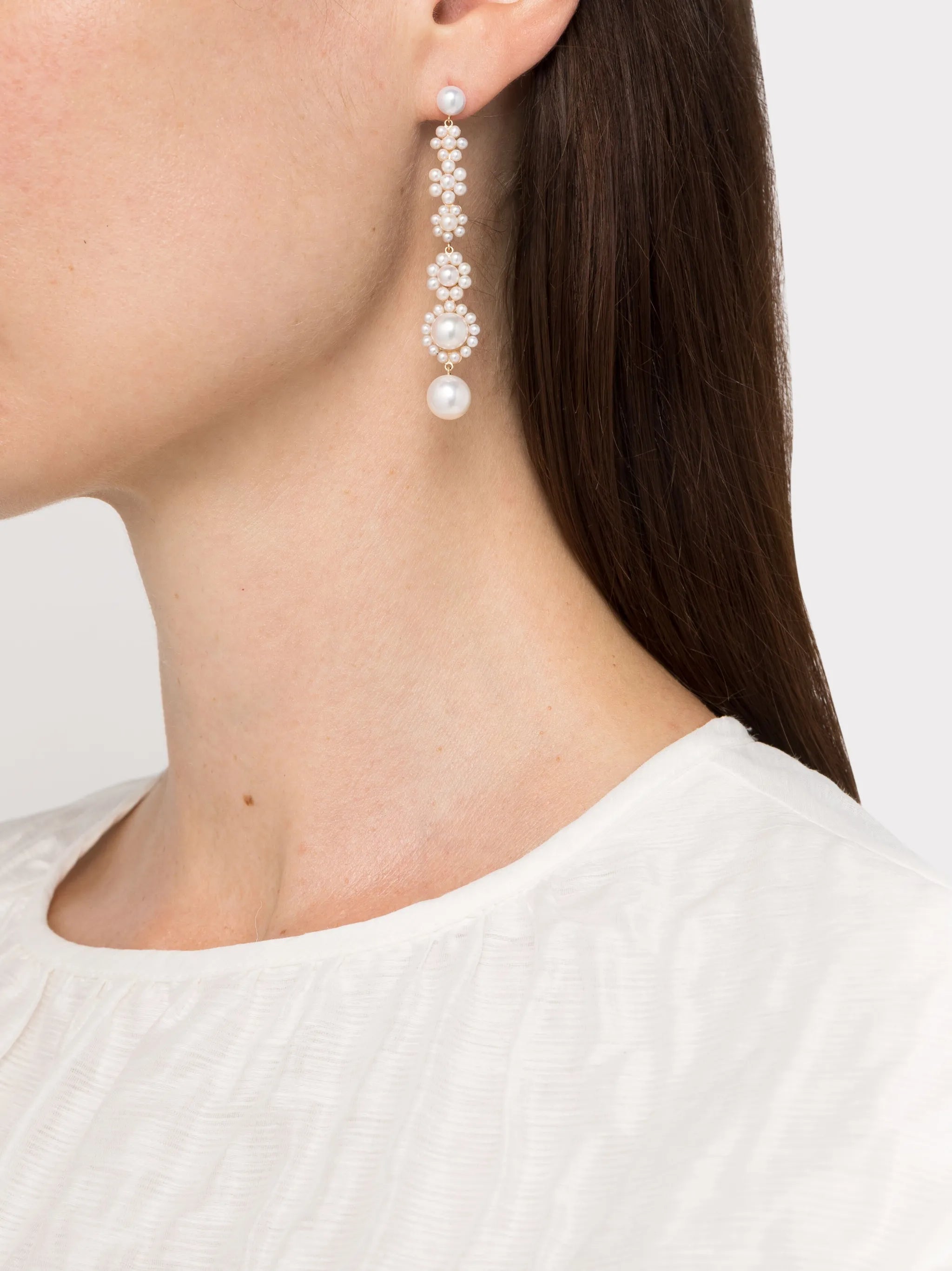 14kt yellow gold Grande Fleur Jeanne pearl drop earrings
