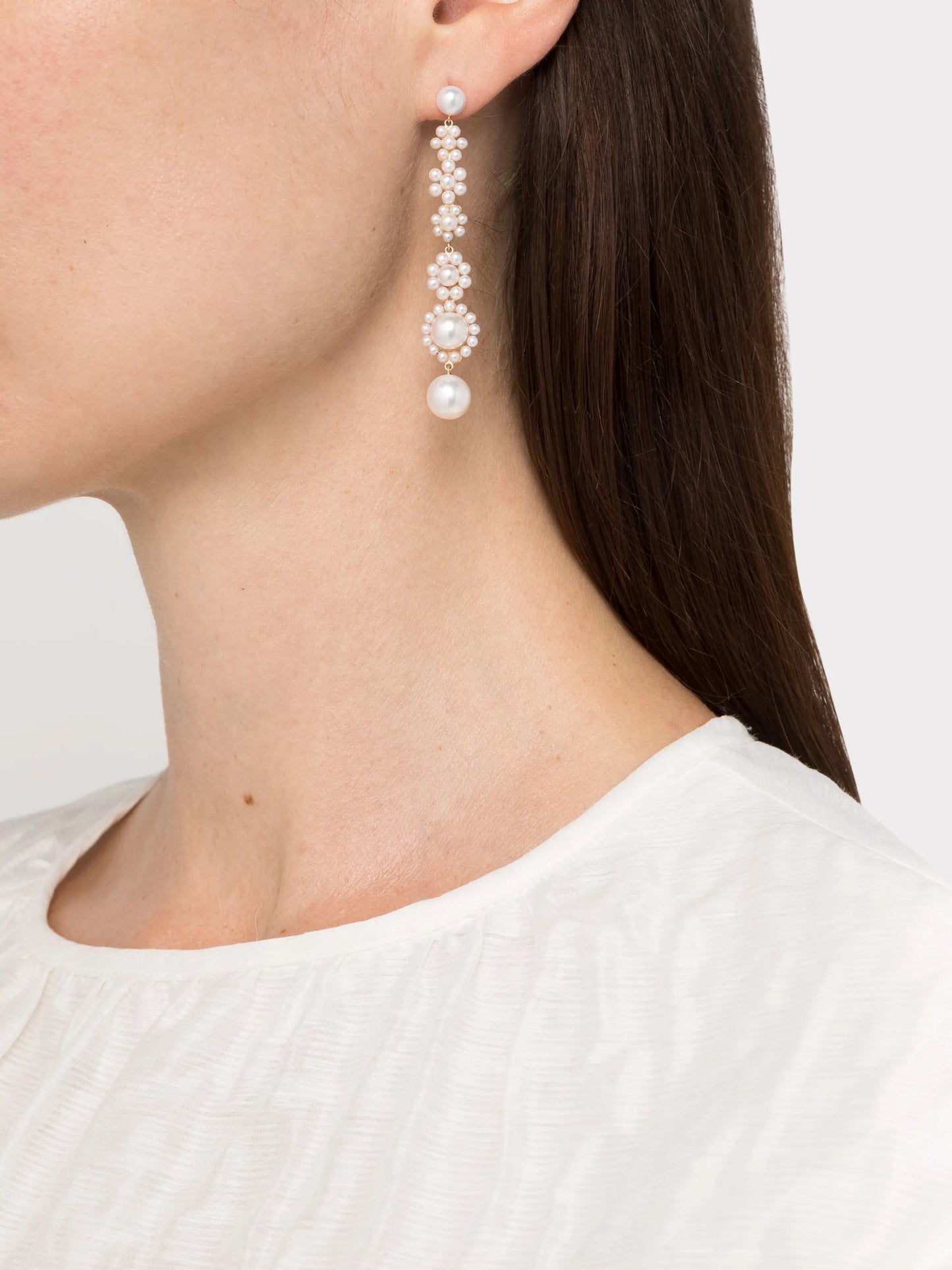 14kt yellow gold Grande Fleur Jeanne pearl drop earrings