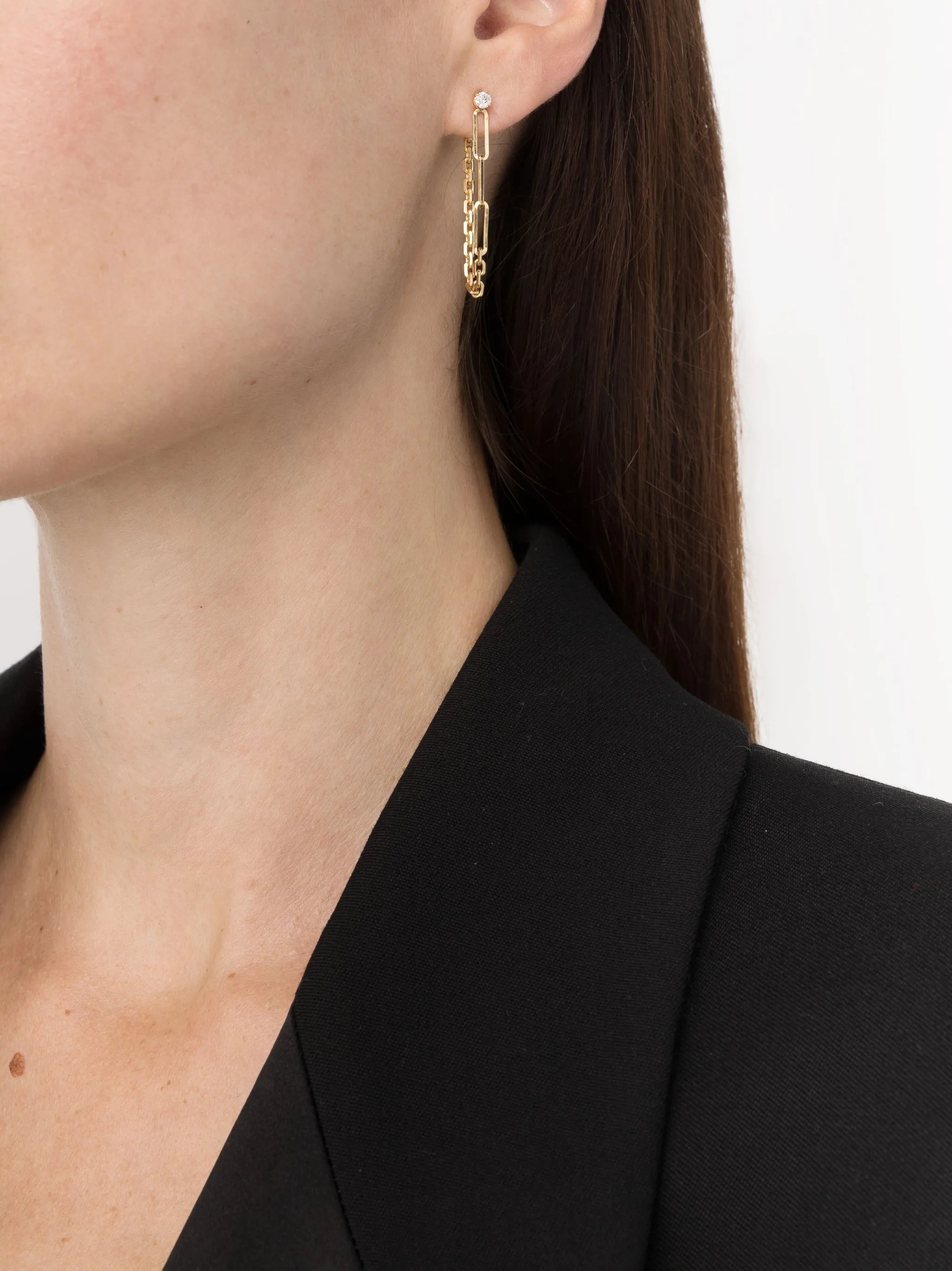 18K yellow gold diamond Solitaire chain diamond drop earring
