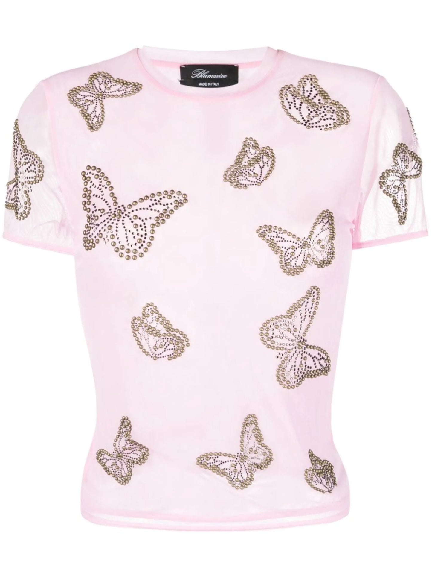 butterfly-studded semi-sheer T-shirt