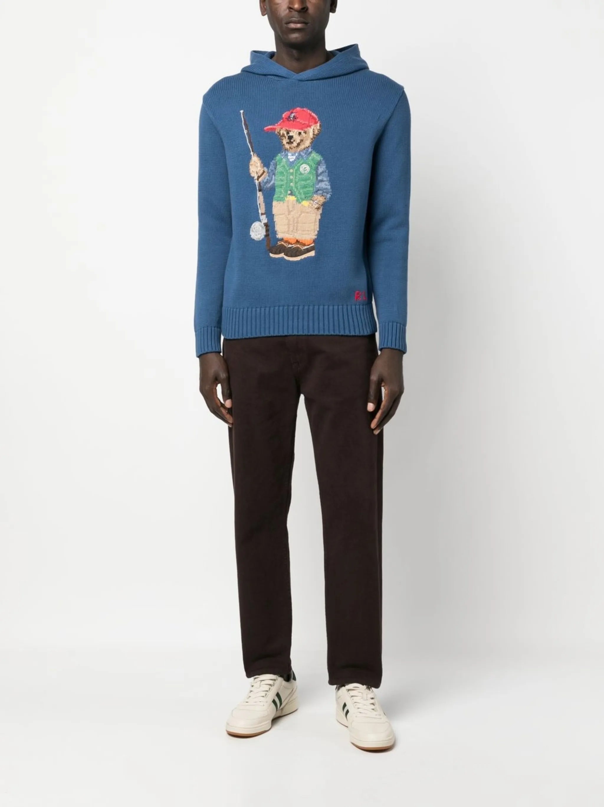 signature-bear knitted hoodie