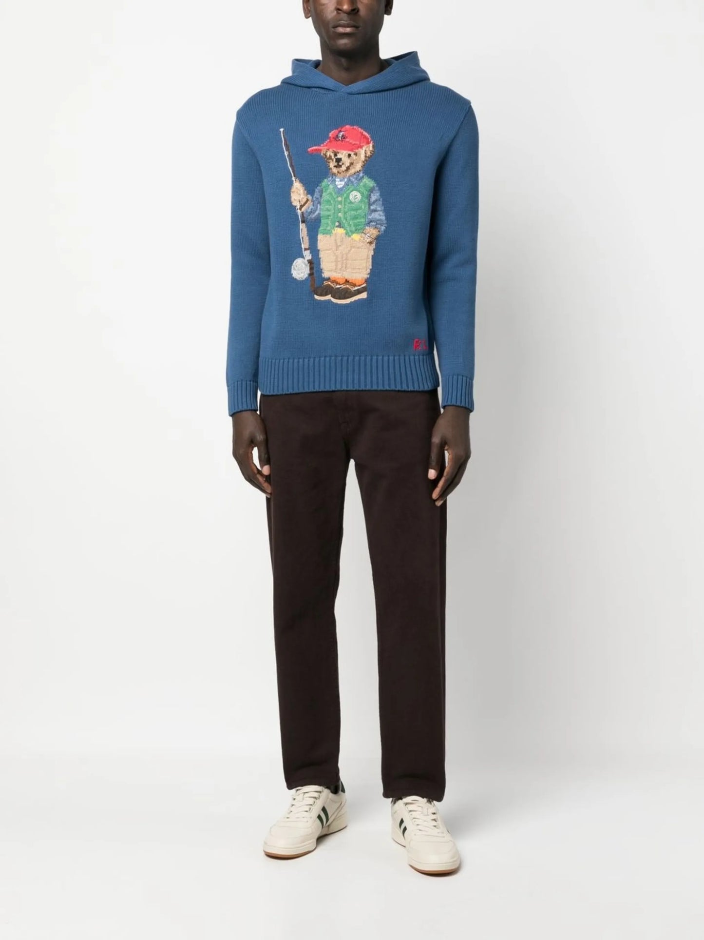 signature-bear knitted hoodie
