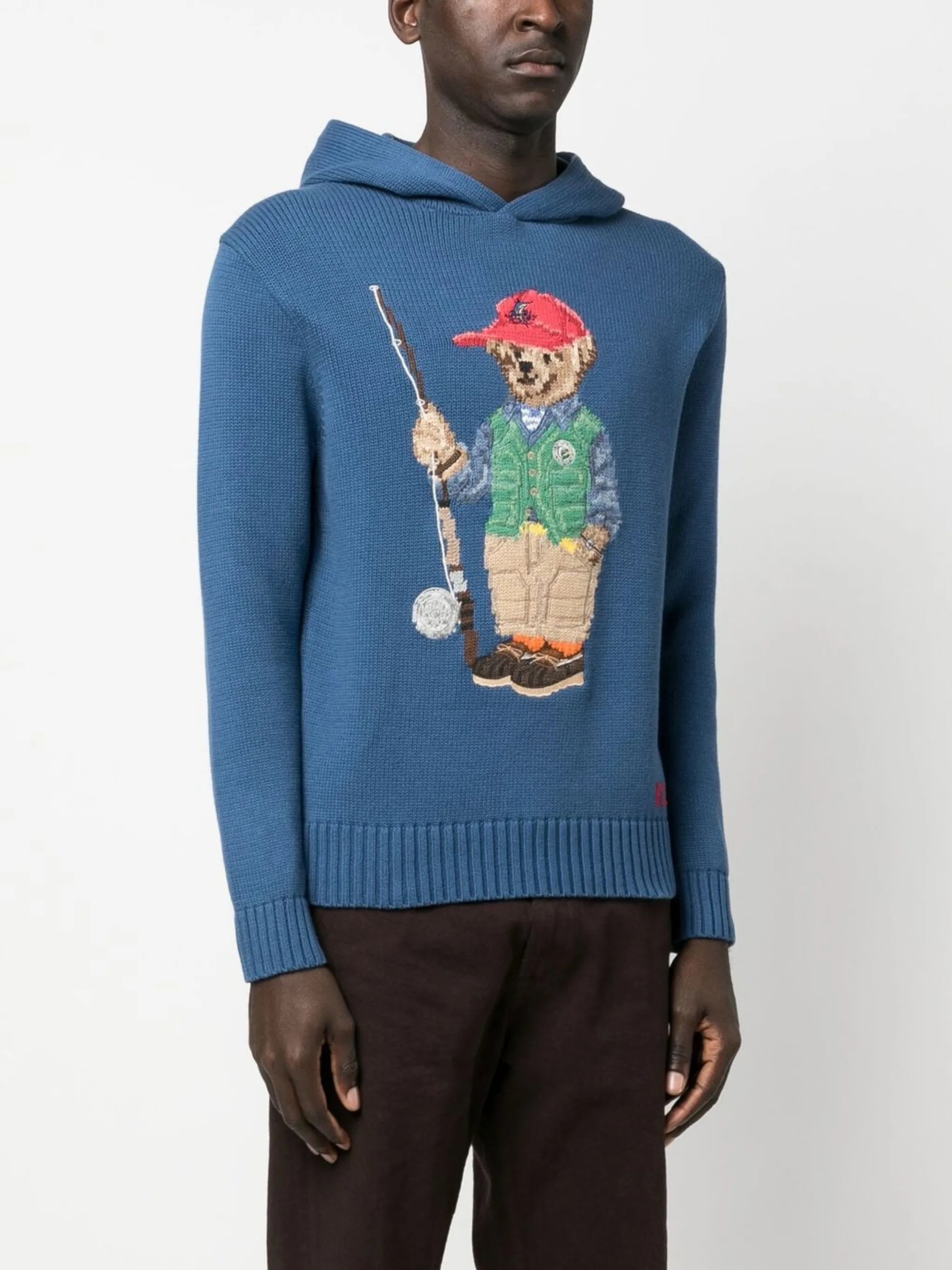 signature-bear knitted hoodie