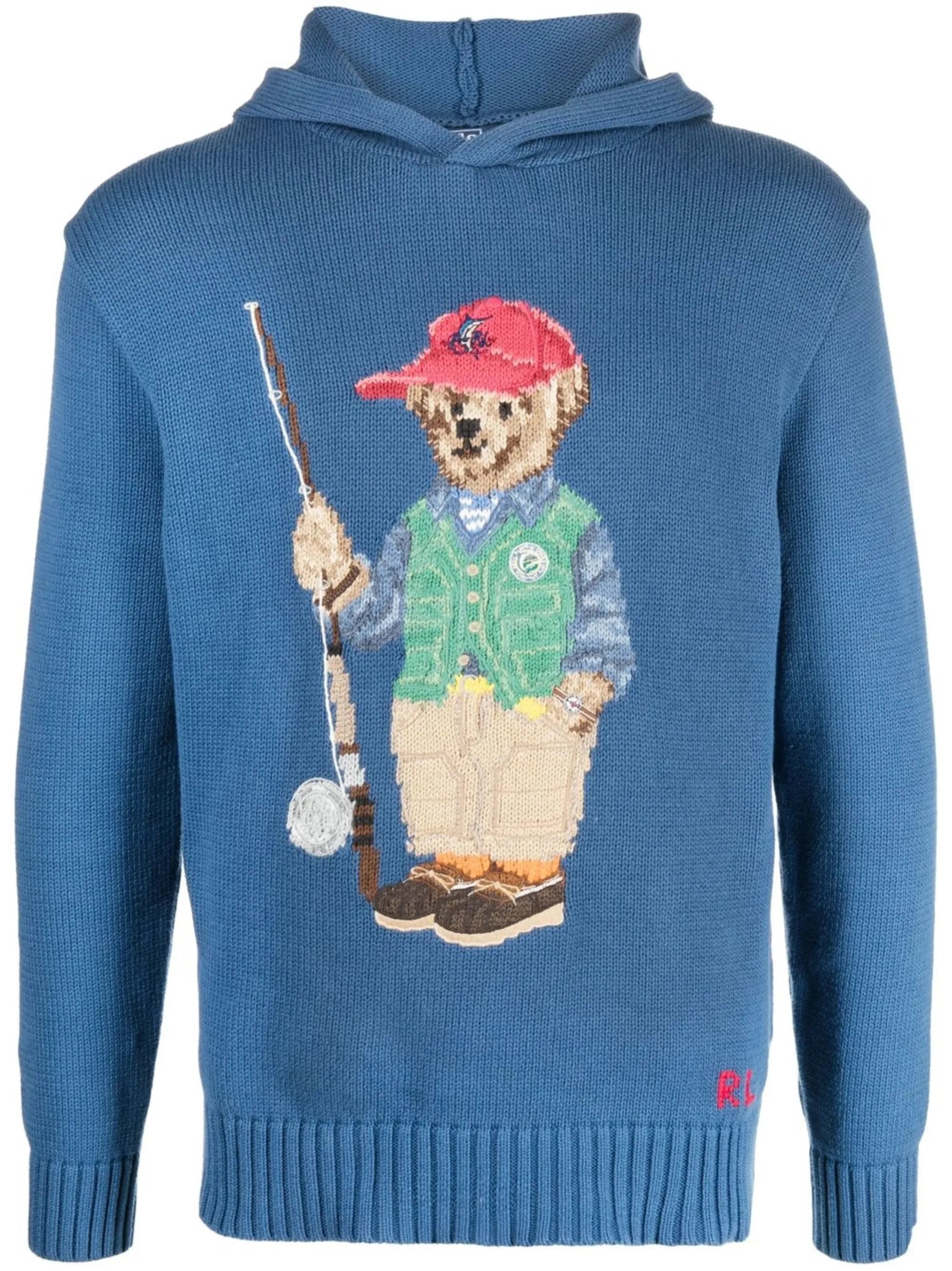 signature-bear knitted hoodie